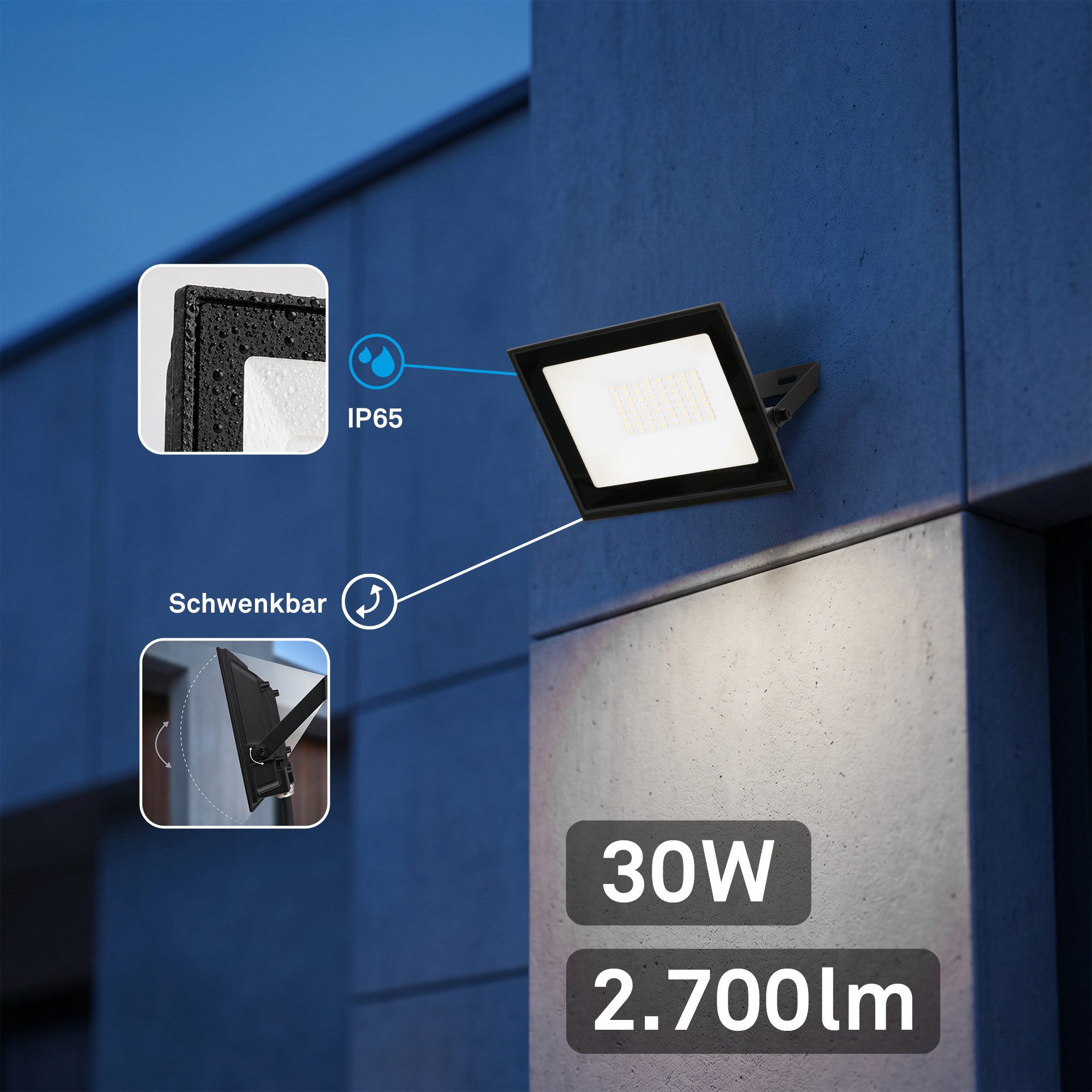 Briloner Leuchten Flutlichtstrahler LED Wandleuchte Außen Bewegungsmelder Wandstrahler Garten Eingang, ohne Bewegungsmelder, LED fest integriert, 4000K - Neutralweiß, Garage, Garten, Auffahrt, Hauseingang