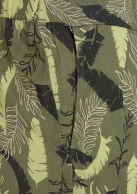 s.Oliver Jerseyhose mit Blätterdruck, schmale Strandhose mit Taschen, Sommerhose