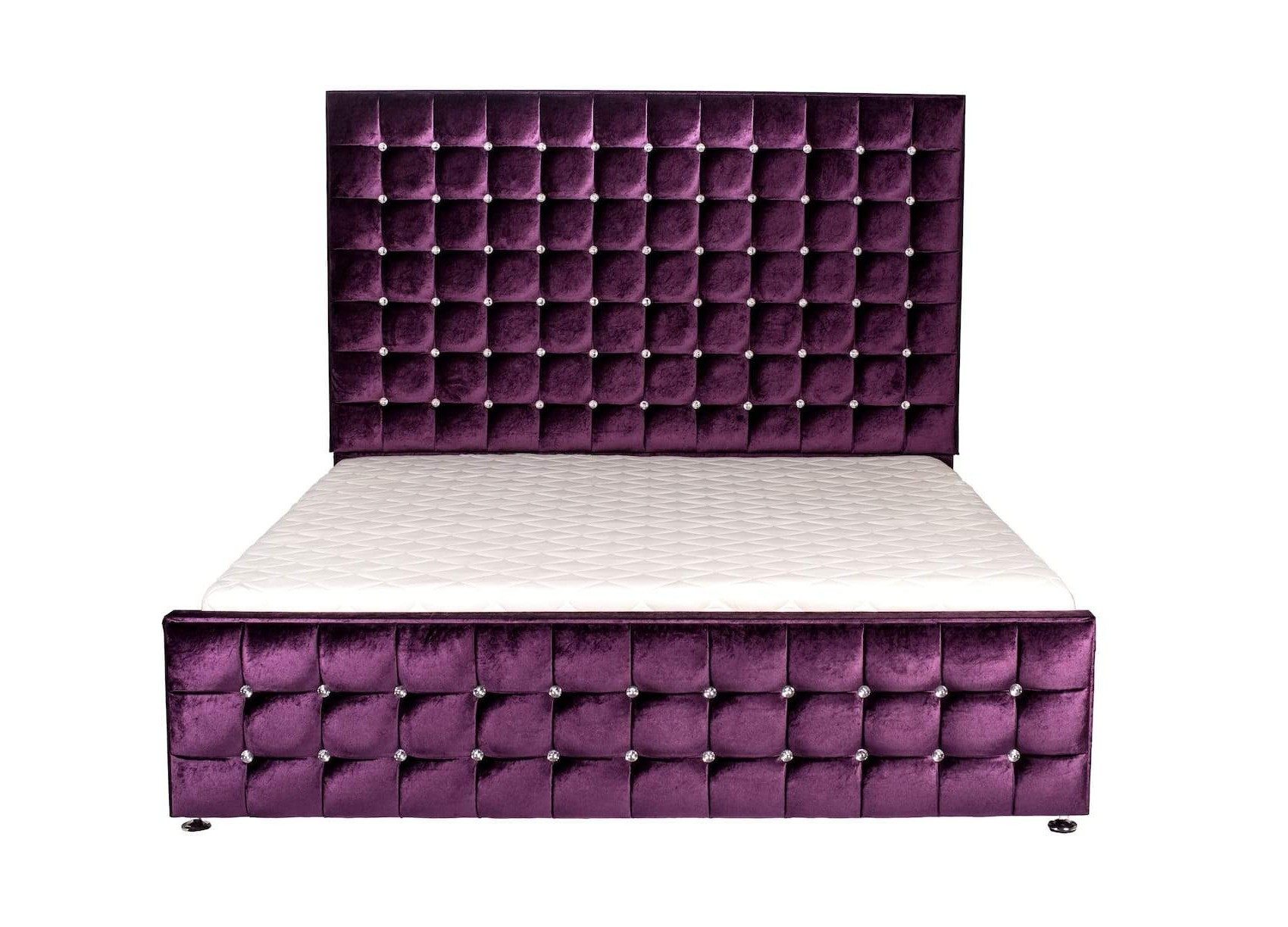 Xlmoebel Polsterbett Chesterfield Doppelbett aus lila Samt mit Kristallsteinen (Chesterfield bed), Hergestellt in Europa