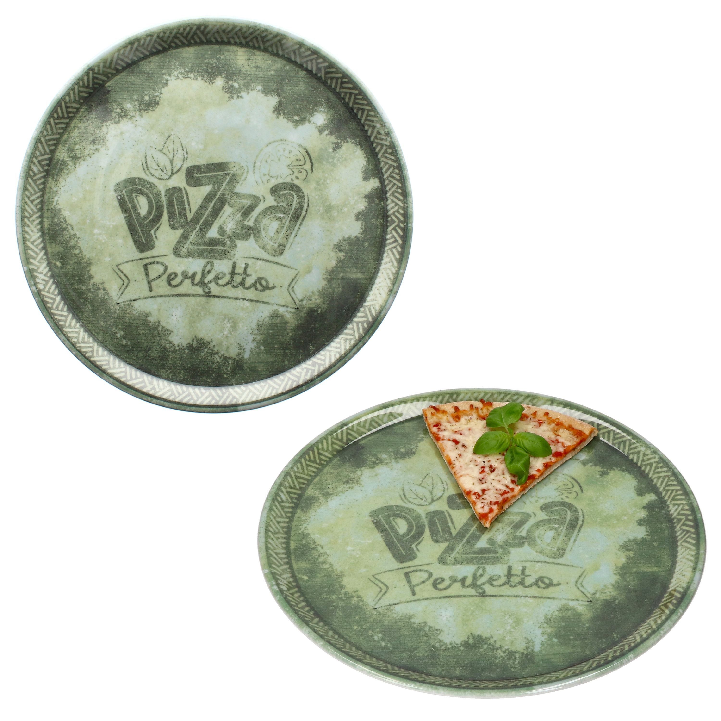 MamboCat Pizzateller 2x Perfetto Pizzateller Grün Ø 31,5 cm 2 Personen Porzellan Pizza