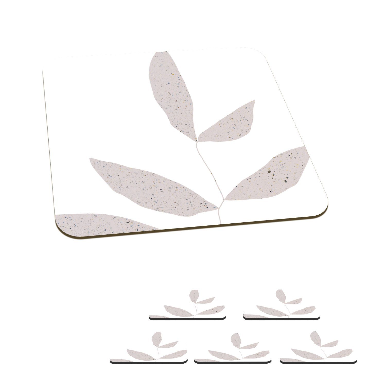 MuchoWow Glasuntersetzer Blätter - Design - Pastell, Zubehör für Gläser, 6-tlg., Glasuntersetzer, Tischuntersetzer, Korkuntersetzer, Untersetzer, Tasse