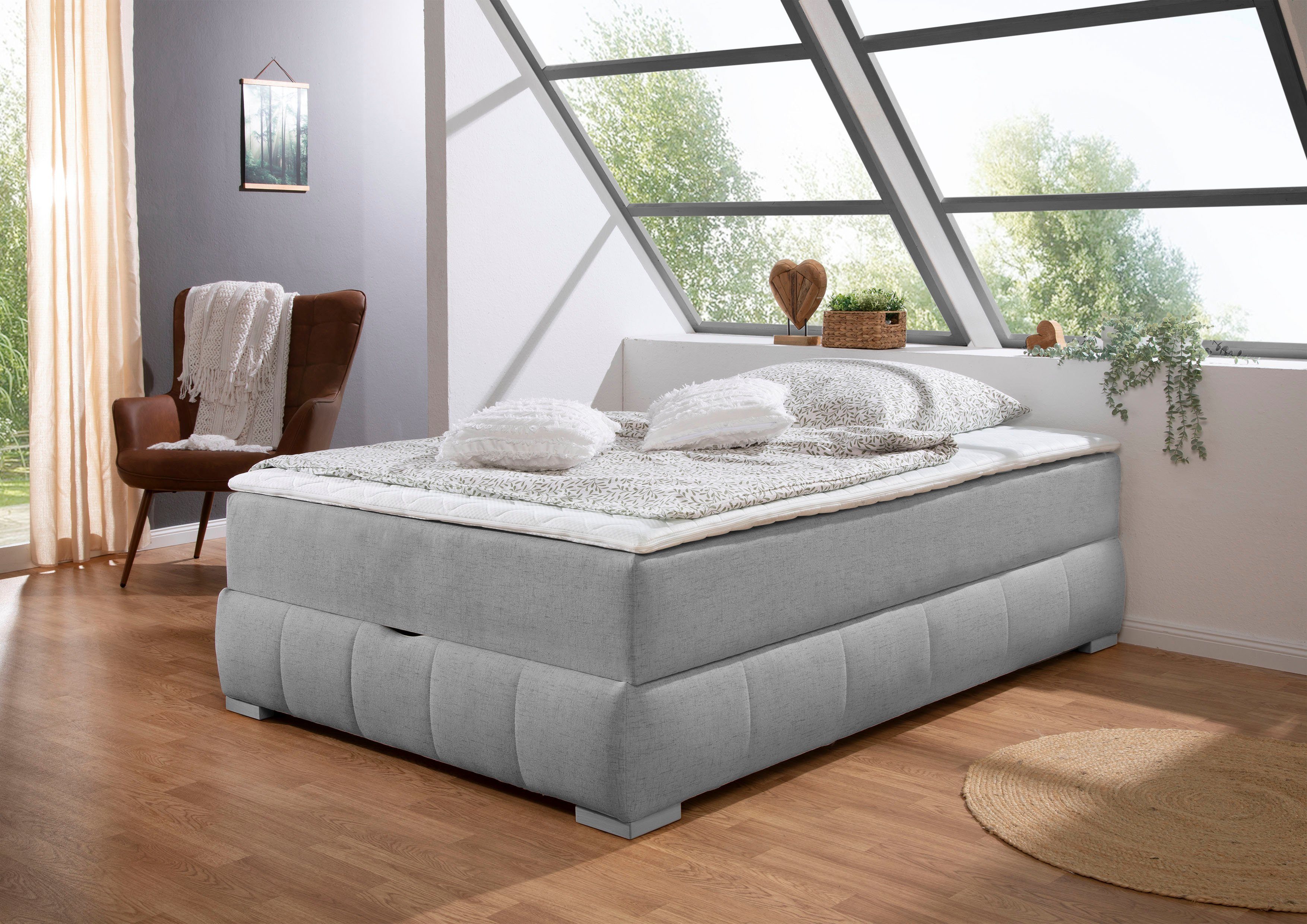 OTTO home Boxbett Wehma, ohne Kopfteil, inklusive Topper und Bettkasten