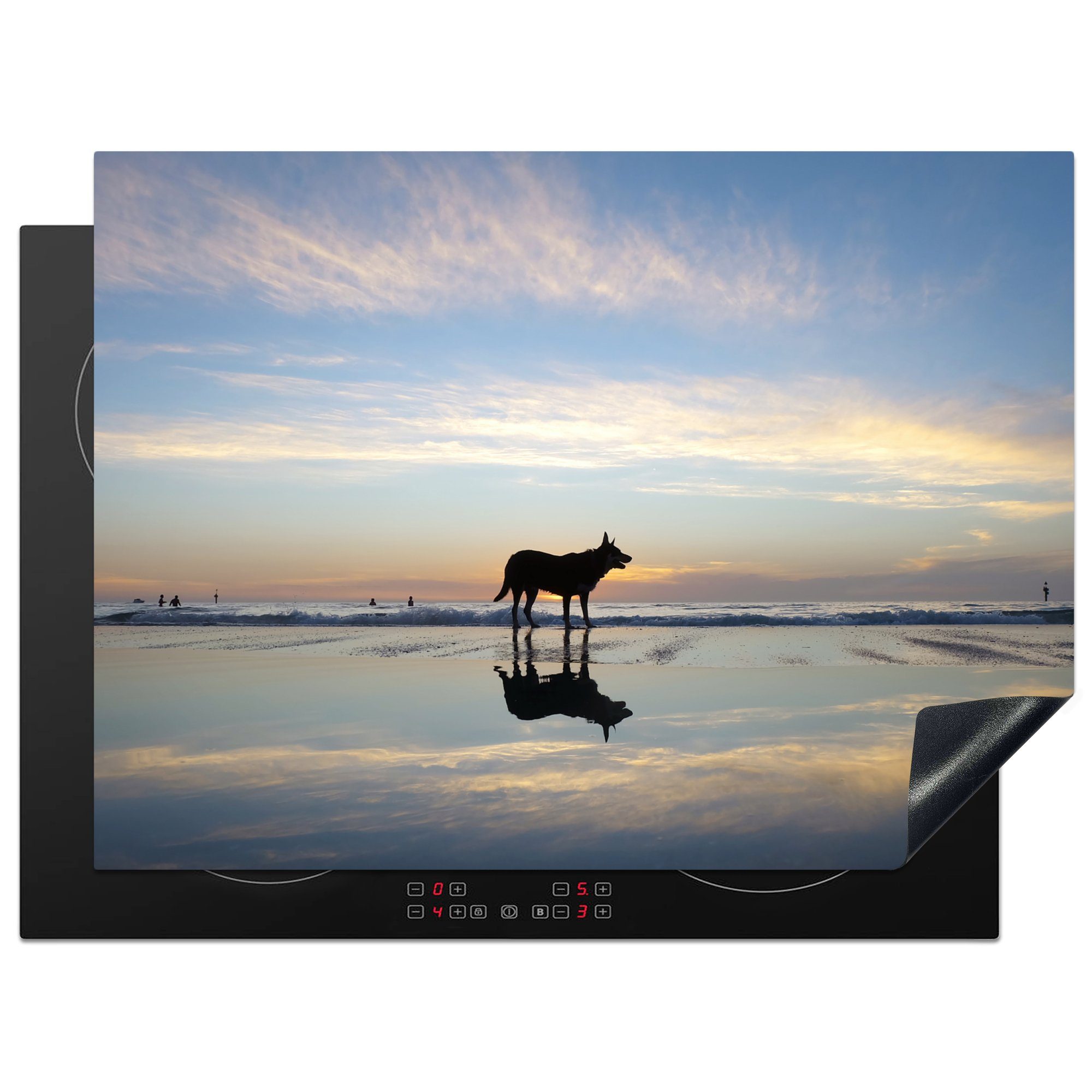MuchoWow Herdblende-/Abdeckplatte Ein Hund wird während einer Hitzewelle in Australien auf dem Wasser, Vinyl, (1 tlg), 70x52 cm, Mobile Arbeitsfläche nutzbar, Ceranfeldabdeckung