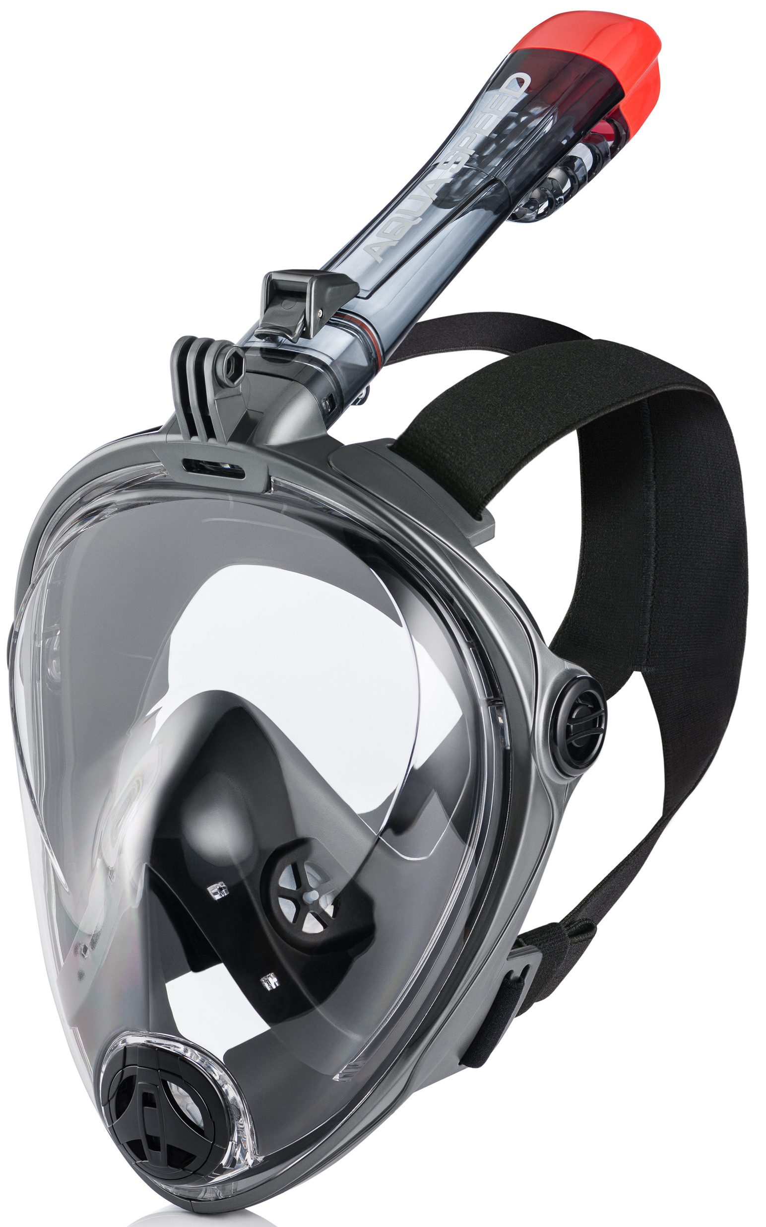 Aqua Speed Schnorchel Erwachsene 180° Panorama Full Schnorchelmaske + Mikrofaser Handtuch (Full Face Maske, Tauchausrüstung, Wassersport), Spezielles Doppel-Luftstromsystem zur Reduzierung von CO₂-Rückatmung