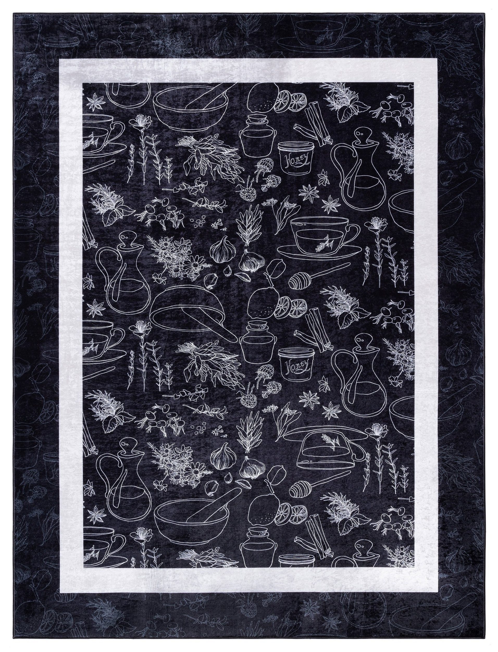 Küchenläufer 1838-Black, TEPPIA, Höhe: 6 mm, Teppich Waschbar Rutschfest Küchenteppich Schwarz