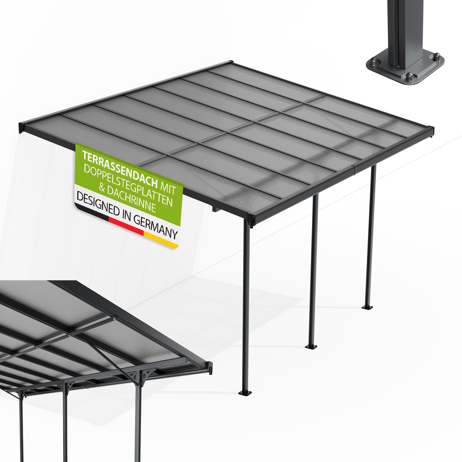 Juskys Terrassendach Borneo, BxT: 435x303 cm, 4x3 m, Regen- und Sonnenschutz, lichtdurchlässig, UV-Schutzfolie