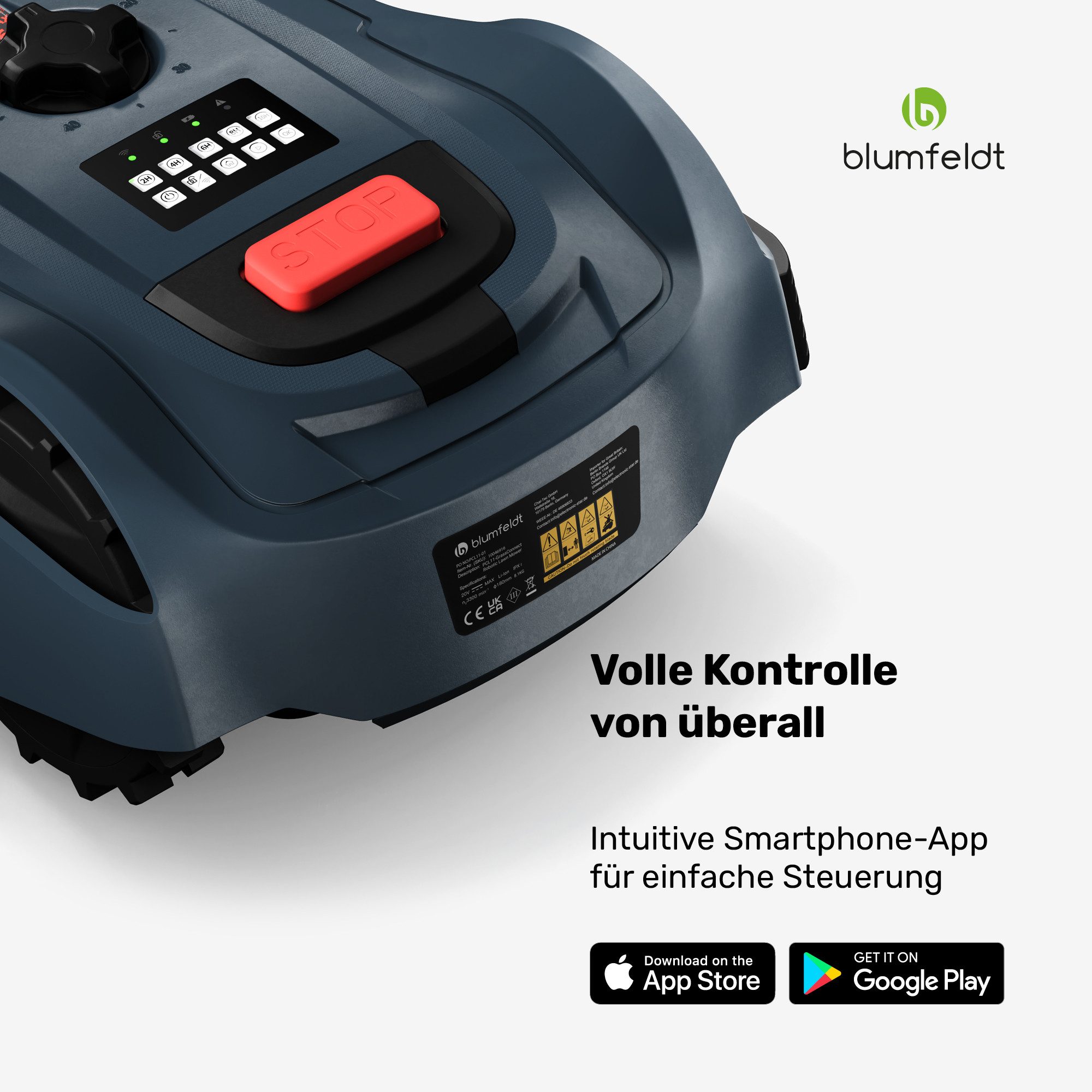 Blumfedt GrassConnect robotic lawnmower for lawn care up to 1,000m², (Set), electric lawn trimmer, lawn edger, smart app for up to 1,000m².