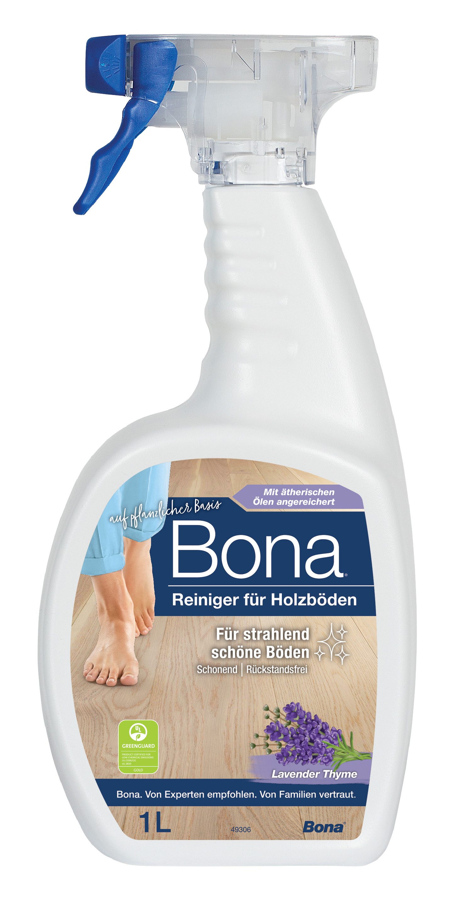 Bona Reiniger für Holzböden, Parkettreiniger 1 L Sprühflasche Fussbodenreiniger (1-St. mit Lavendel-Thymian Duft)