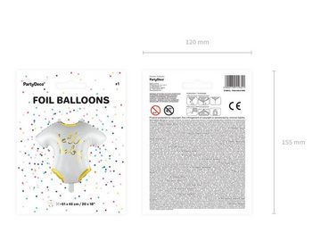 partydeco Luftballon, Folienballon Strampler / Hello Baby 51cm, weiß / gold