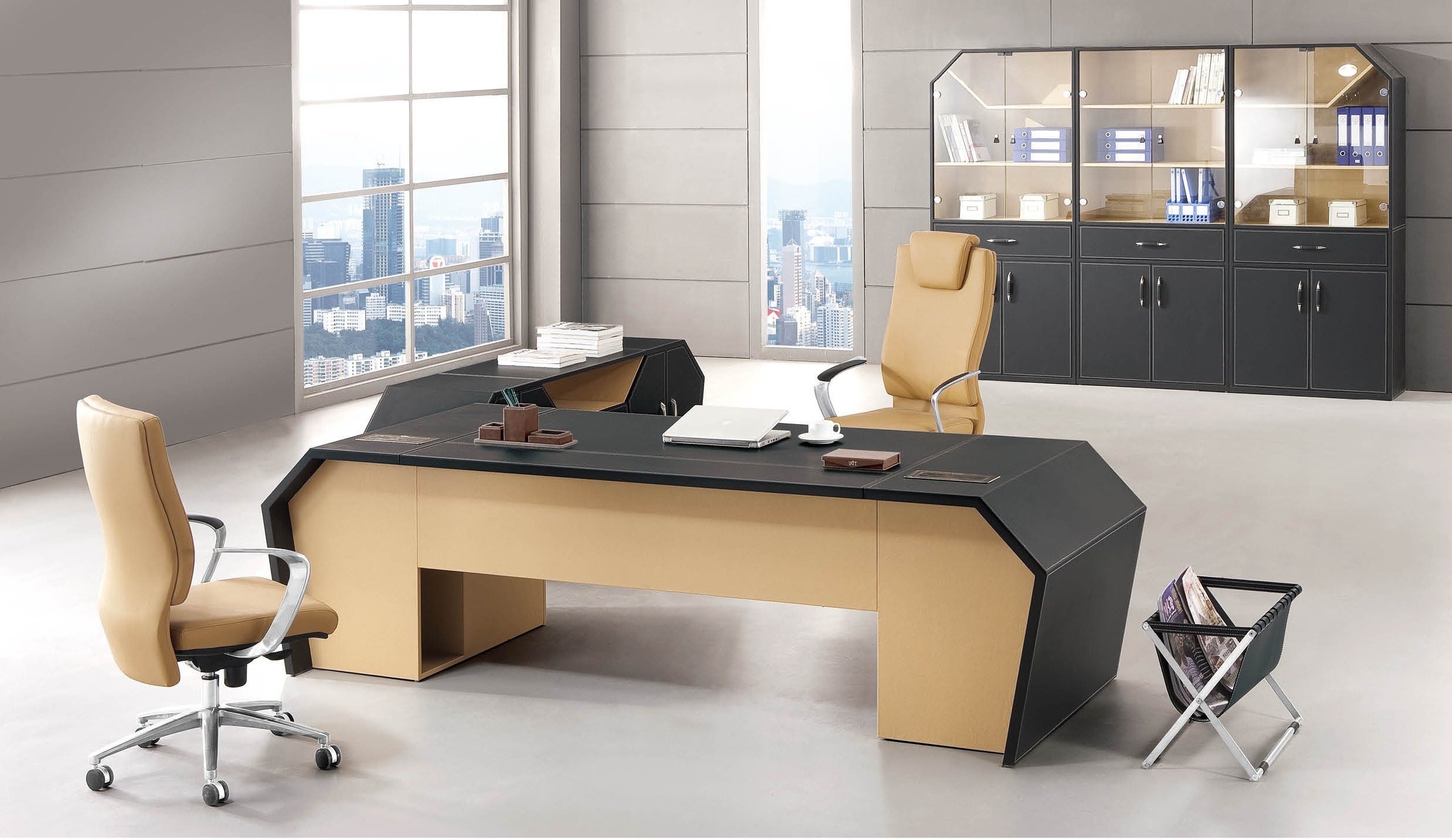 Xlmoebel Chefsessel XLMOEBEL Bürostuhl aus schwarzem Leder mit Stauraum, Made in Europa