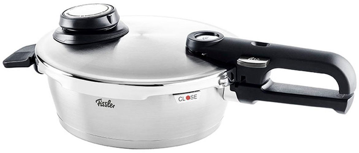 Fissler Schnellkochtopf Vitavit® Premium Edelstahl Schnellbratpfanne Induktion, Edelstahl 18/10 (2-tlg), Verriegelungsanzeige, Einstellbares Abdampfen, Einstellbare Kochstufen