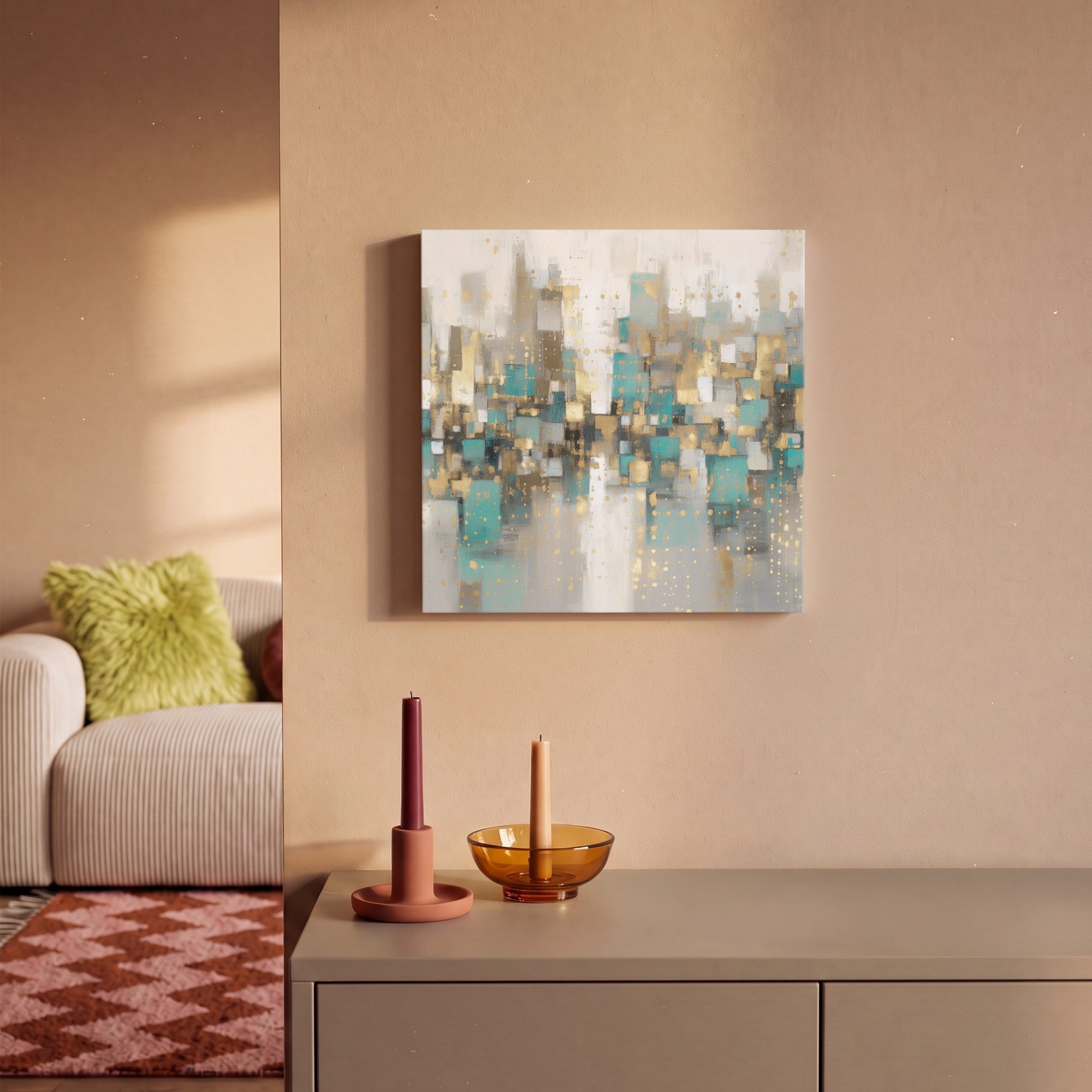 OneMillionCanvasses® Leinwandbild Abstrakt - Blöcke - Gold - Skyline, Fotodruck (1 St), Leinwand Bilder Klein, Wand Dekoration Aesthetic 30x20 cm – Bild 2 von 5