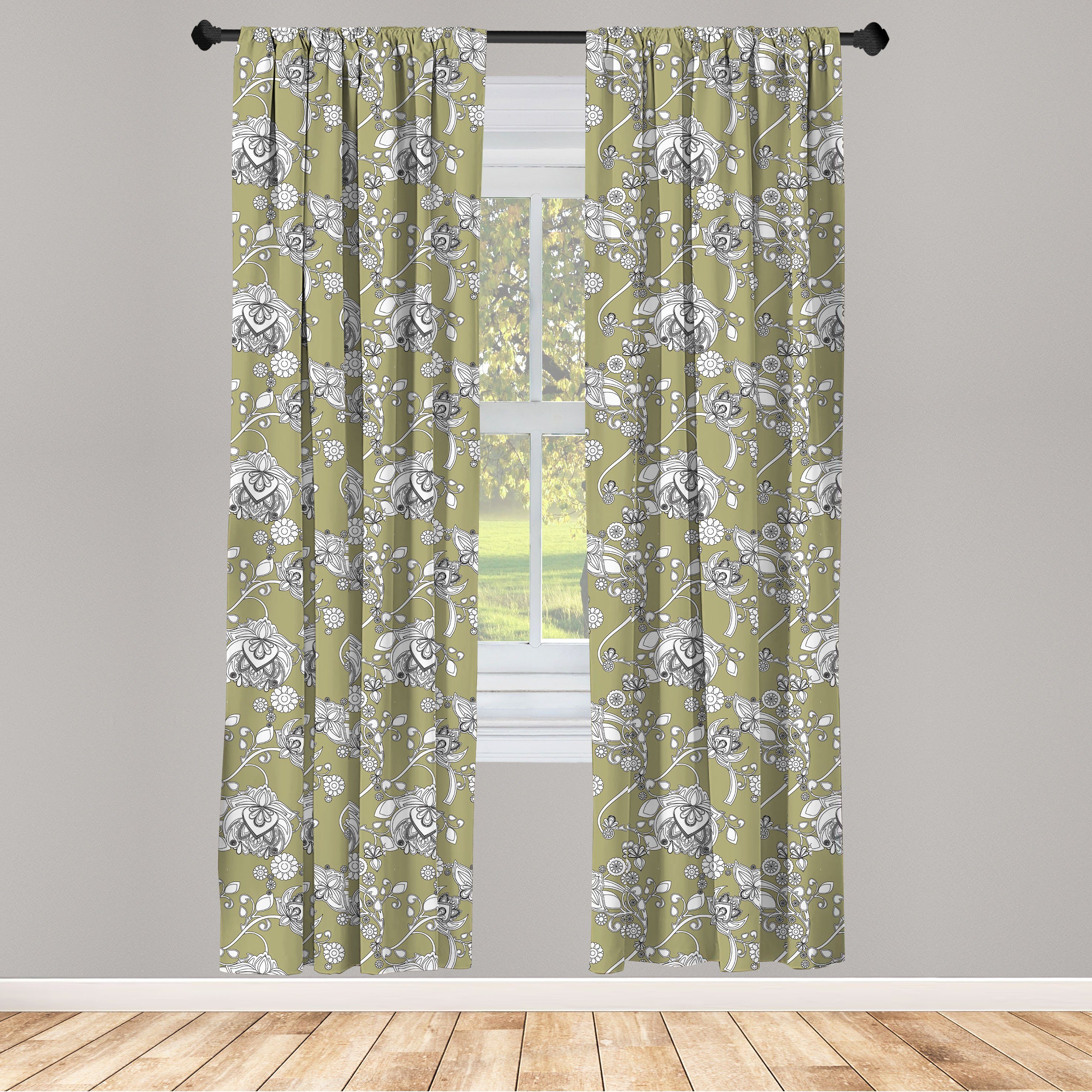 Gardine Vorhang für Wohnzimmer Schlafzimmer Dekor, Abakuhaus, Microfaser, Blume Doodle Art Frühlings-Blüten