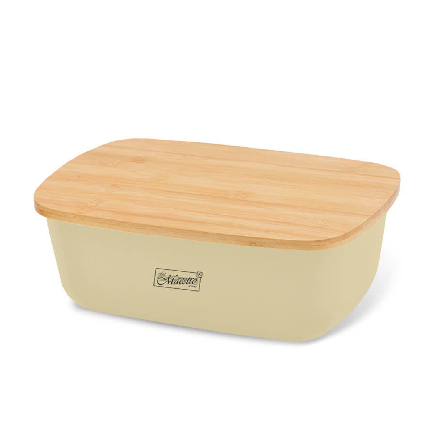 Feel Maestro Brotkasten MR-1776-IVORY Bambusdeckel, Kunststoff + Bambusholz, 35 x 24 x 12 cm