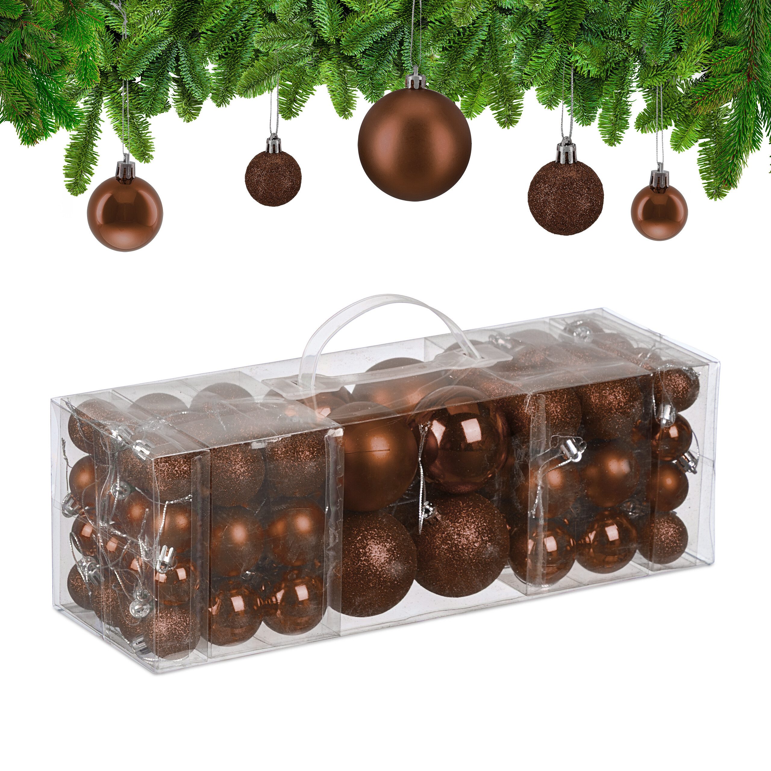 relaxdays Weihnachtsbaumkugel Weihnachtskugeln 76er Set (76 St), braun