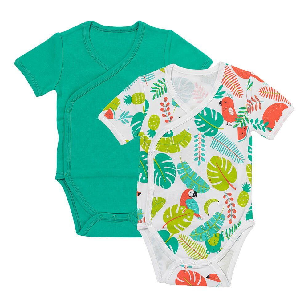 Schlummersack Langarmwickelbody Tropical Baby-Wickelbodys Bio OEKO-TEX zertifiziert 2er-Pack kurzarm