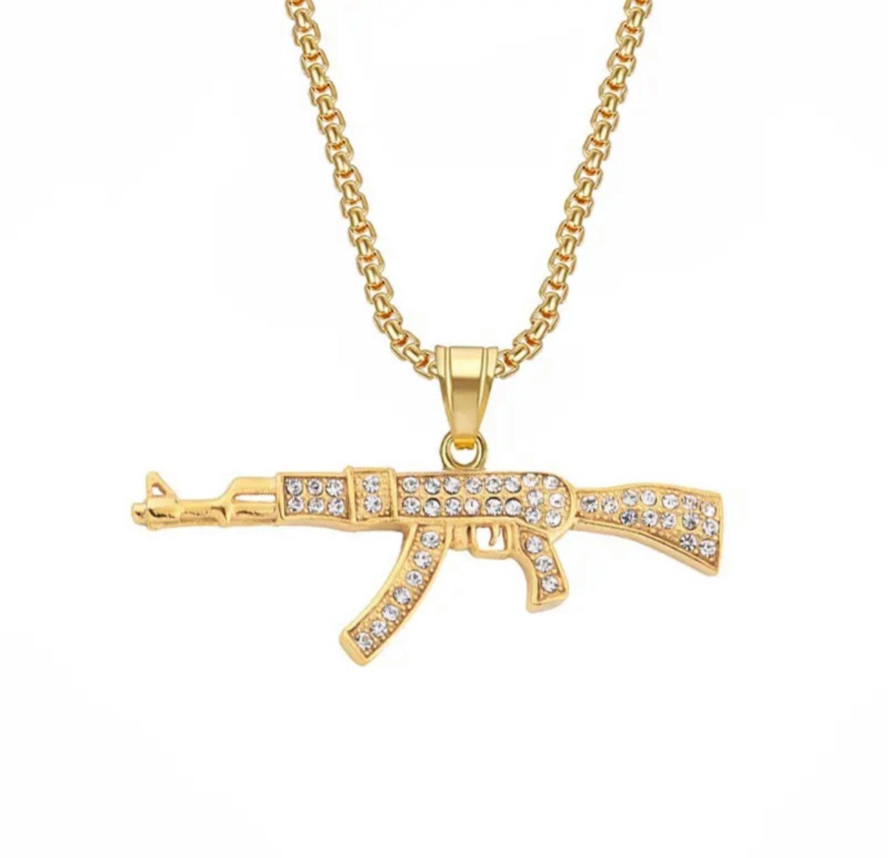 Karisma Schmuck Kettenanhänger Hip Hop Gewehr AK-47 Anhänger mit Edelstahlkette Venezianerkette, 3mm PSS517 Herrenschmuck Frauenschmuck