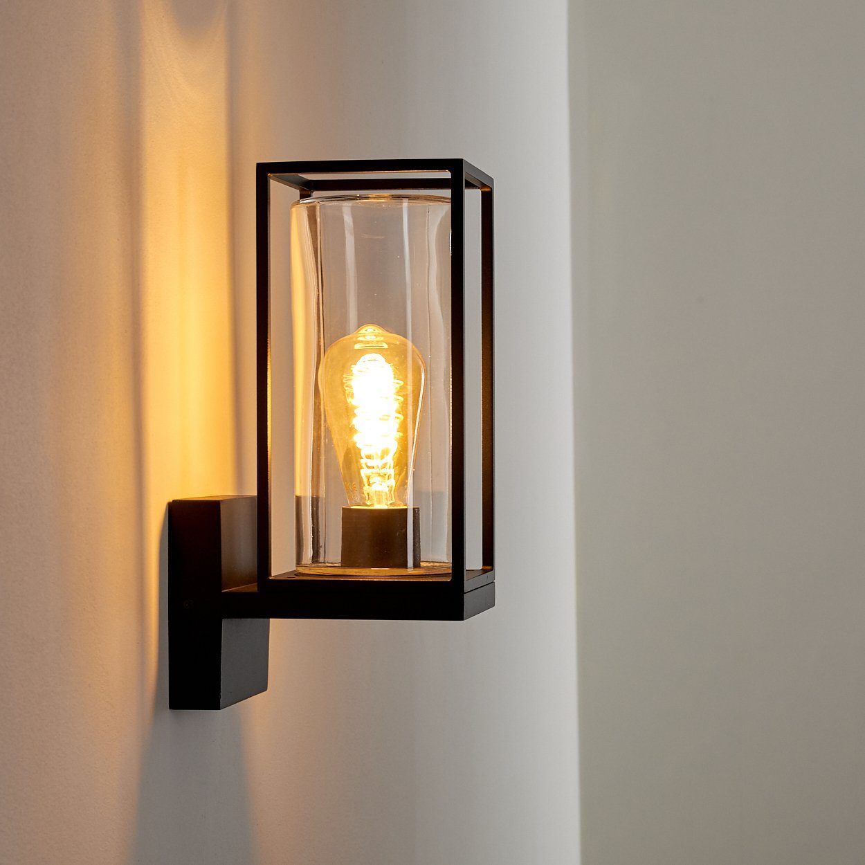E27, Leuchtmittel, Glas Schwarz/Klar, an mit Außenwandlampe in Außen-Wandleuchte der Wand, »Besana« Außenaus Außenwandbeleuchtung hofstein Lichteffekt IP44 ohne