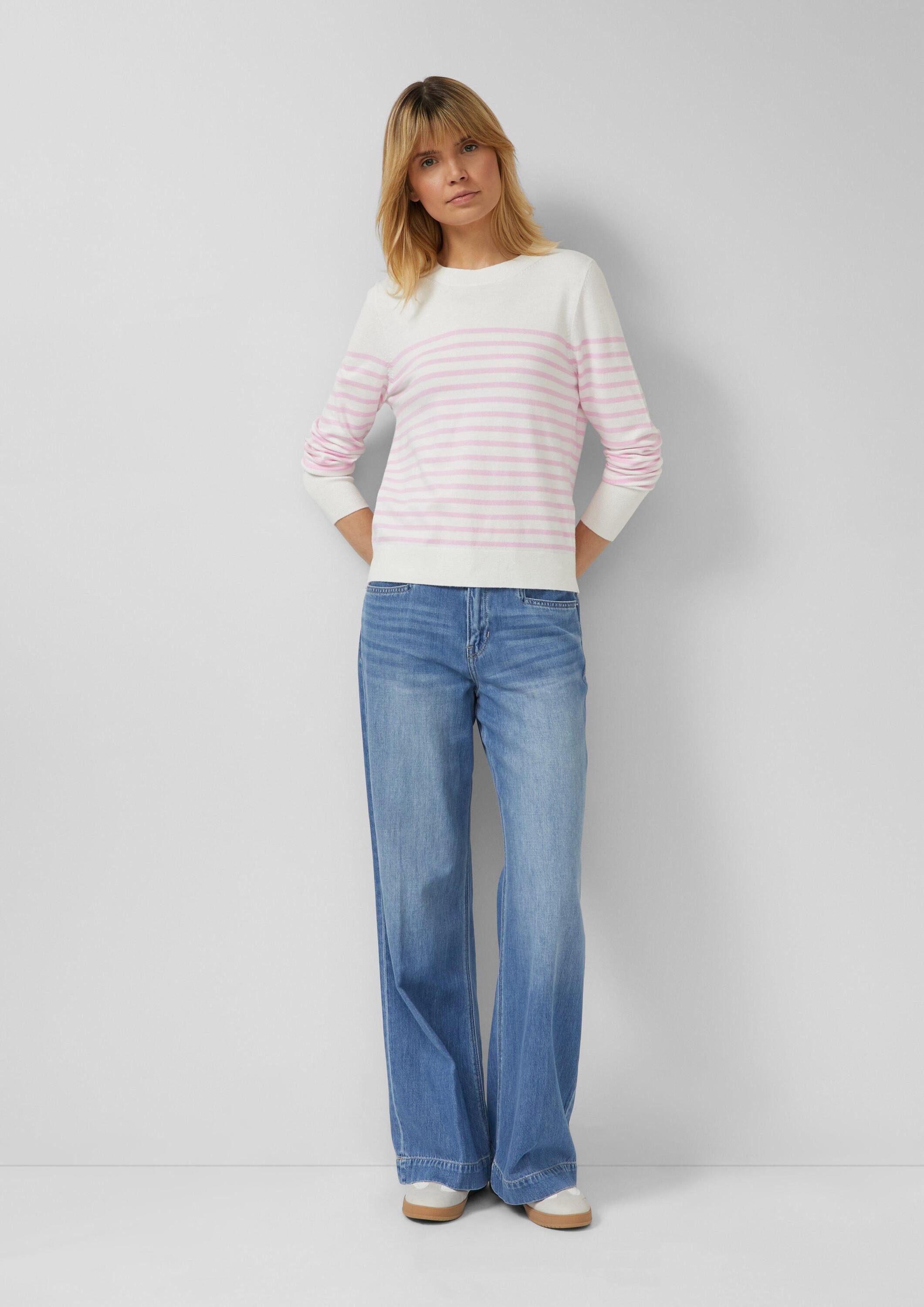 s.Oliver Longpullover Strickpullover Gestreifter Pullover aus Viskosemix