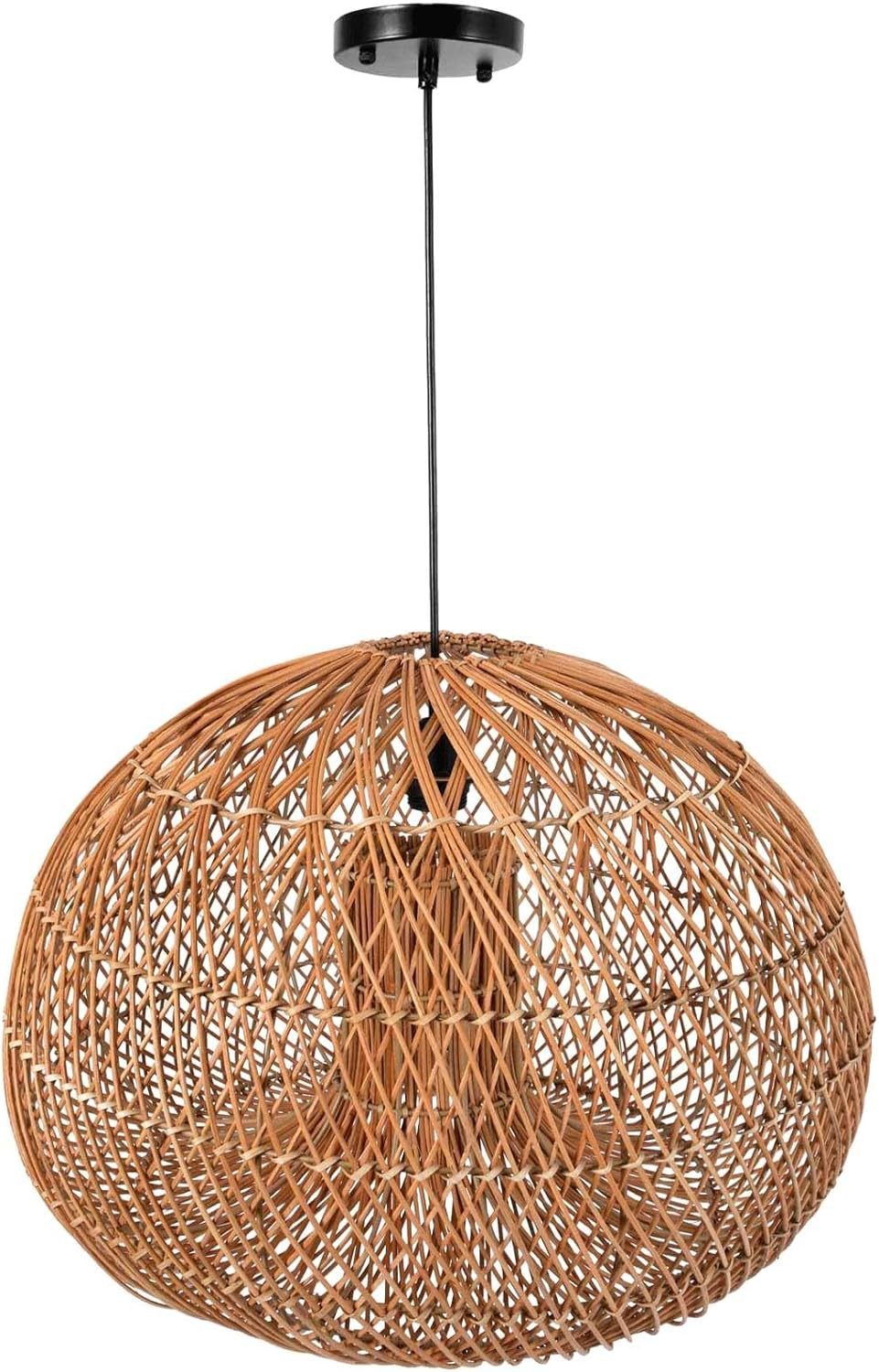 VIVANNO Hängeleuchte Bambus SOLEIL Rund - Natur Geflochten, ohne Leuchtmittel, 23x40 cm