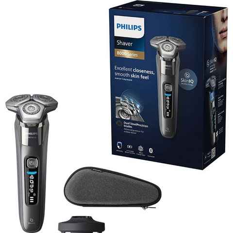 Philips Elektrorasierer Shaver Series 8000 S8697/35, ausklappbarer Präzisionstrimmer, Ladestand, Etui, mit SkinIQ Technologie