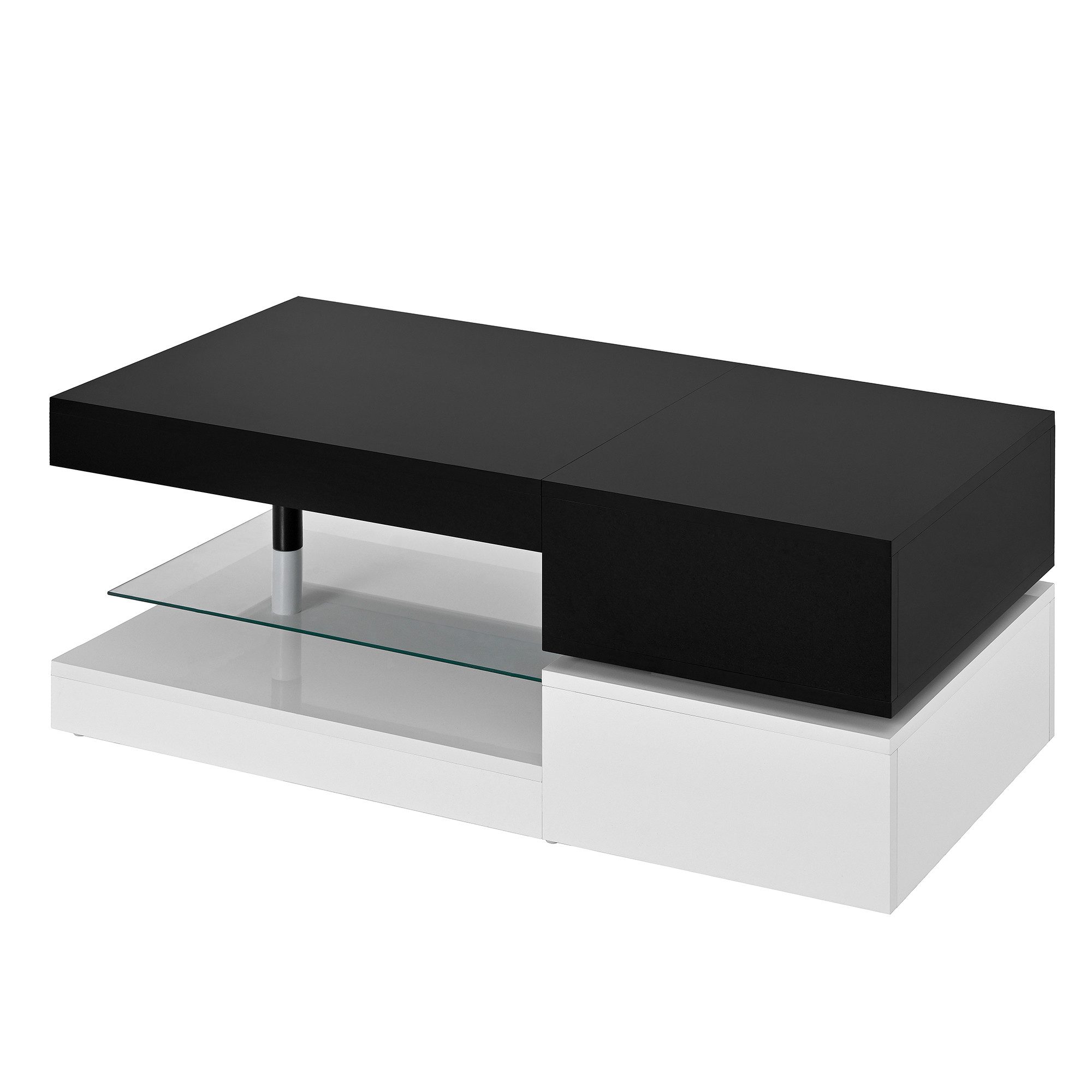 OKWISH Couchtisch Schwarz-Weiß-Design (Satztisch, Beistelltisch, 1-St., Glasablage, Hochglanz-Oberfläche), mit LED-Ambientebeleuchtung, APP- und Bluetooth-Steuerung