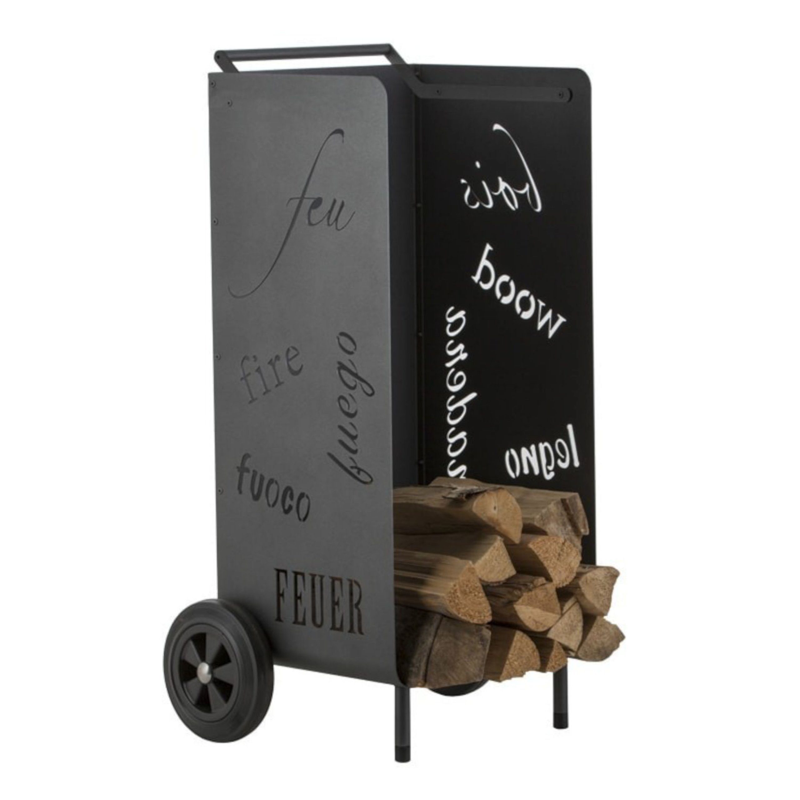 Heibi Metall Kaminholzregal Heibi Holzwagen aus pulverbeschichtetem Stahl Feuer & Holz