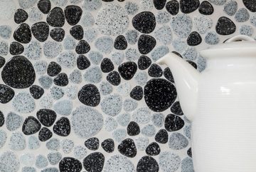 Mosani Mosaikfliesen Oval Keramikmosaik Mosaikfliesen mix weiß schwarz glänzend / 10 Matten