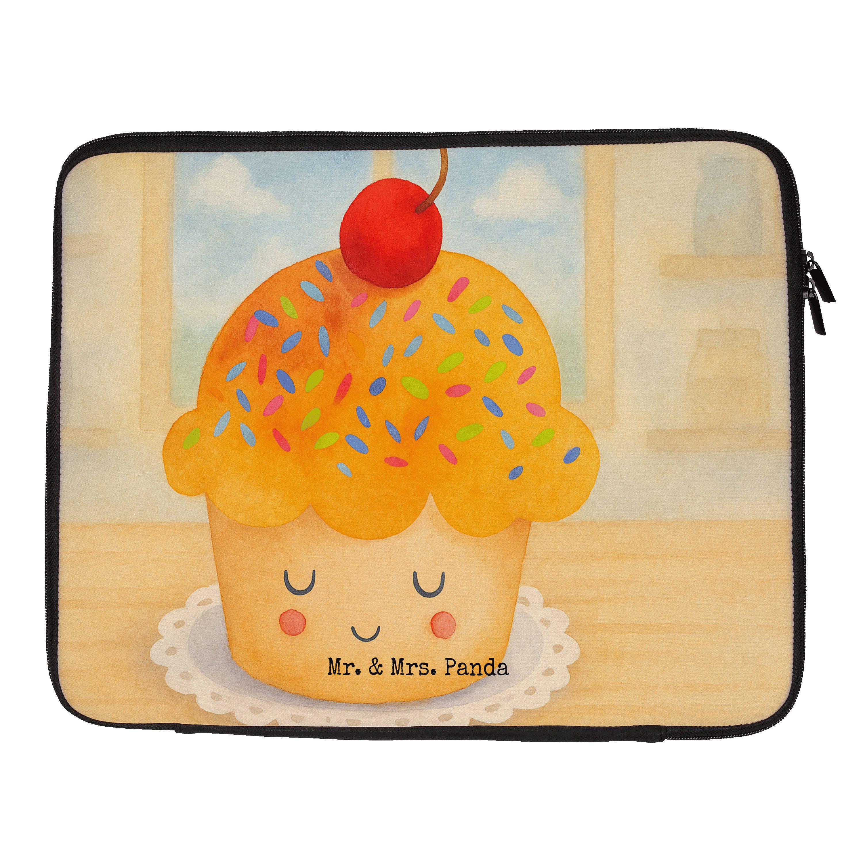Mr. & Mrs. Panda Laptop-Hülle Cupcake Design, Laptop Tasche 13" 34 x 26,5 cm, Weiß, Wunder, Muffin, Computertasche Motivation Sprüche Notebook Sleeve