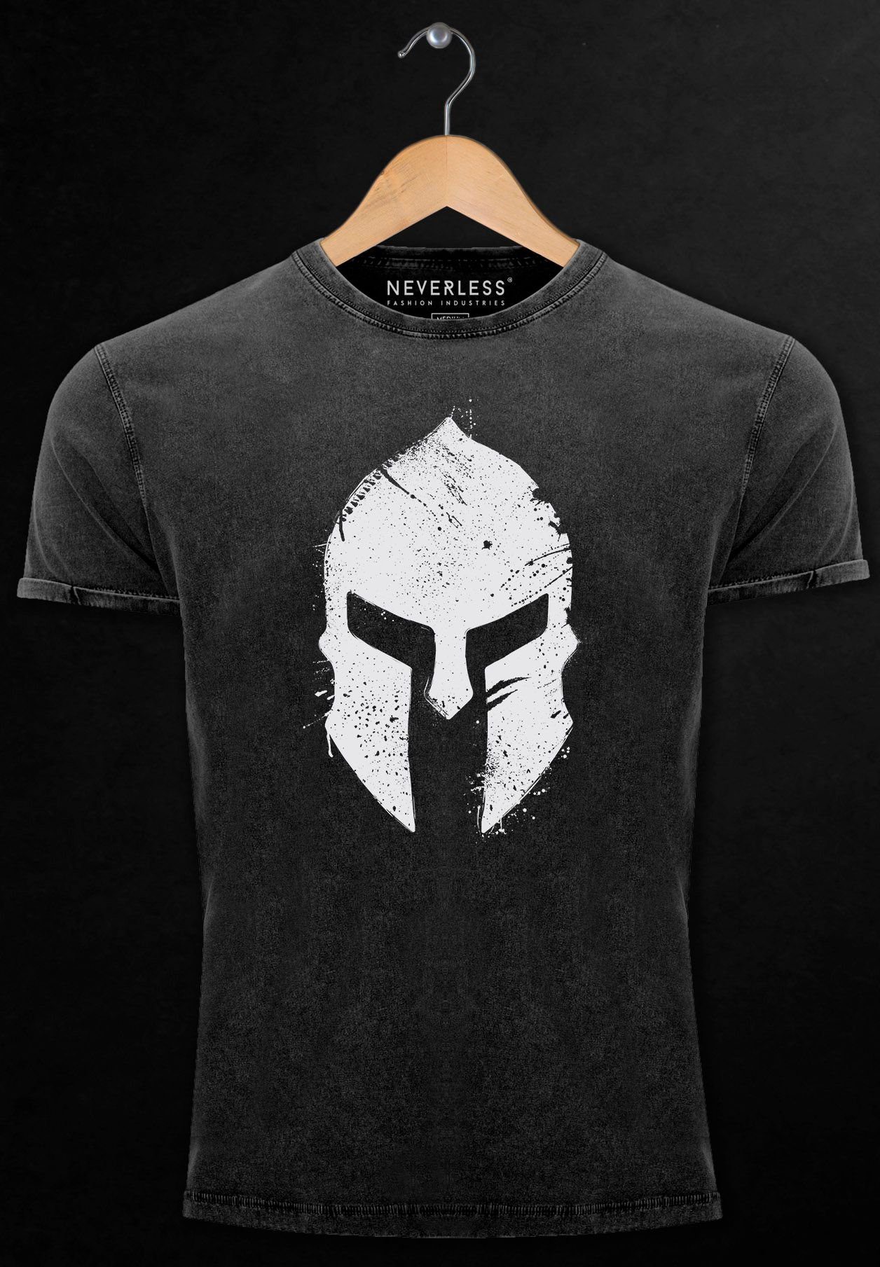 Gladiator Sparta-Helm mit Krieger Warr Print -weiss schwarz Herren Print Print-Shirt Vintage Shirt Aufdruck Neverless