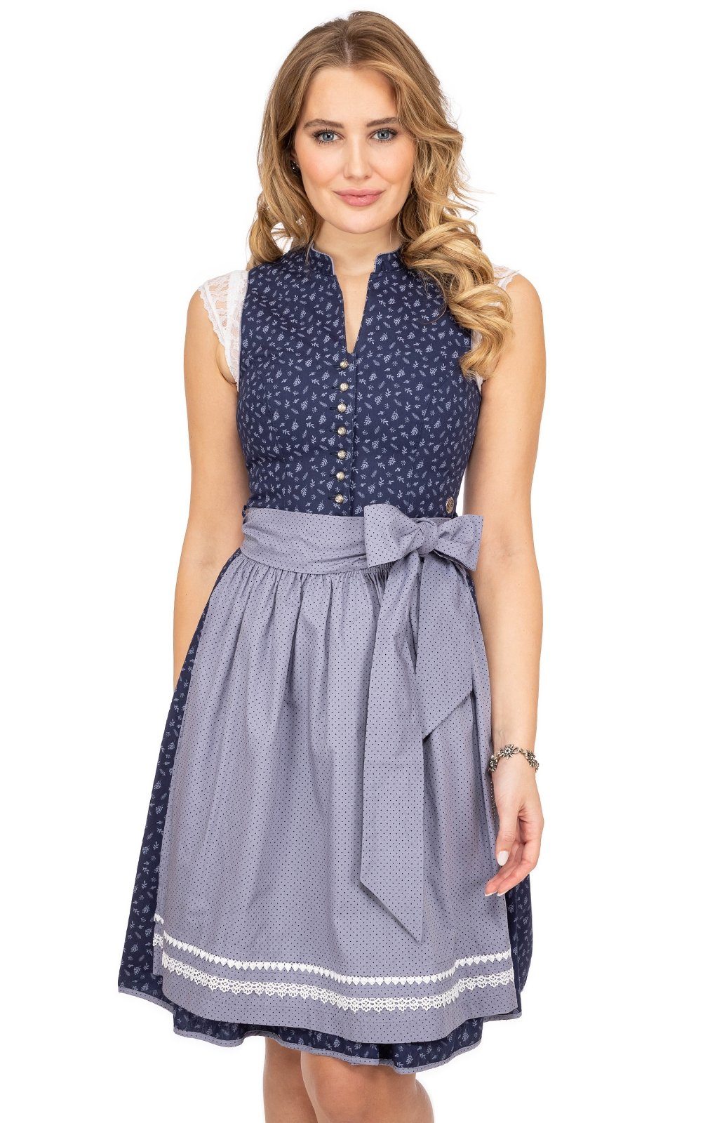 blau Mini grau MarJo 58cm 2tlg. Dirndl Trachtenkleid MIRIAM