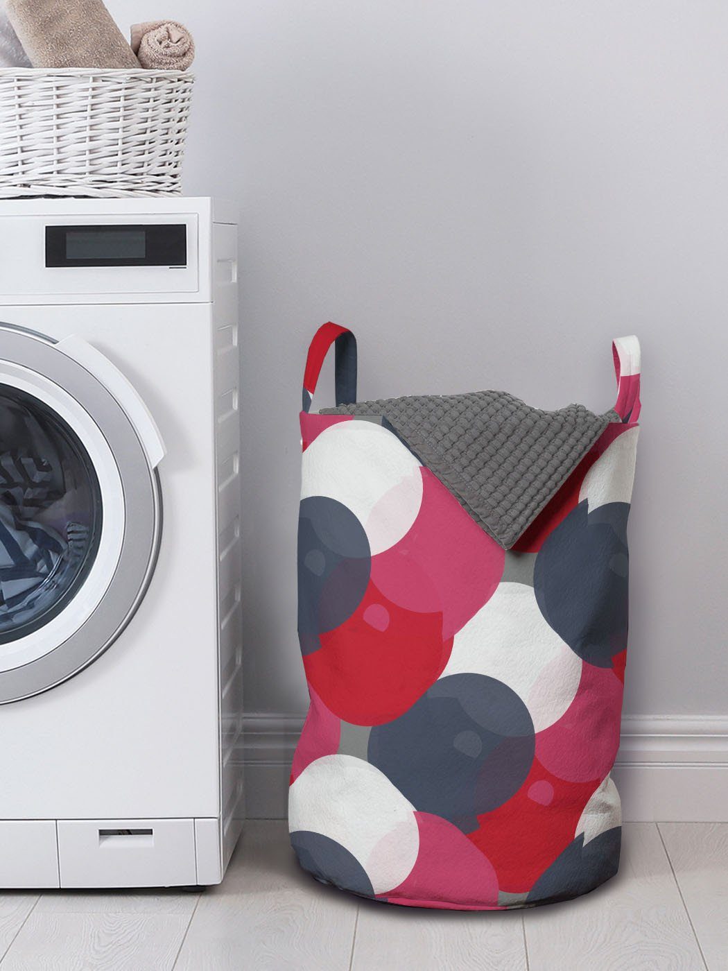 Abakuhaus Wäschekorb für Griffen Modern Wäschesäckchen Waschsalons, Kordelzugverschluss Kreis-Muster mit Aufwändige