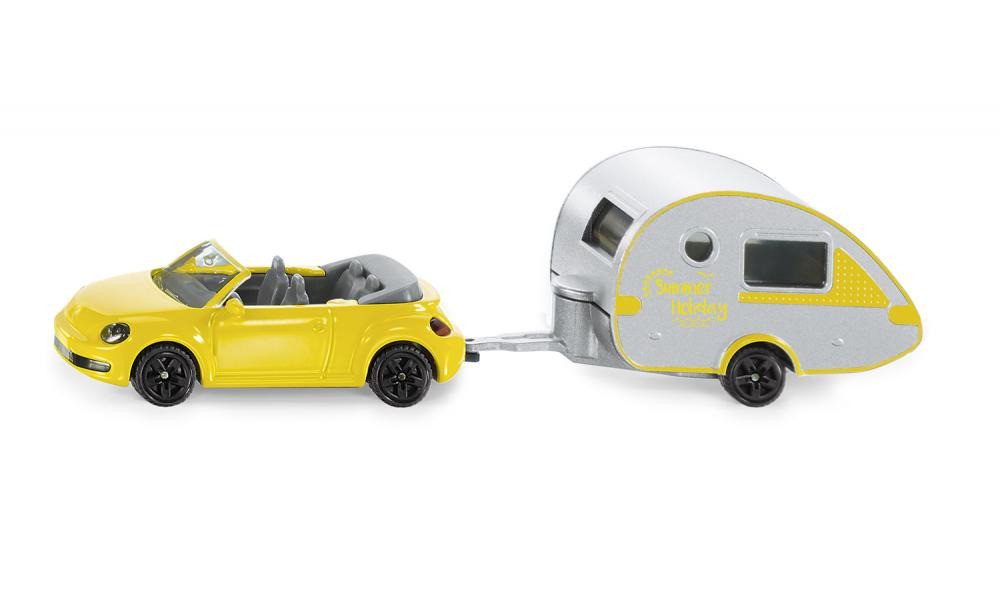SIEPER Modellauto siku VW Beetle Cabriolet mit Wohnanhänger 1:55
