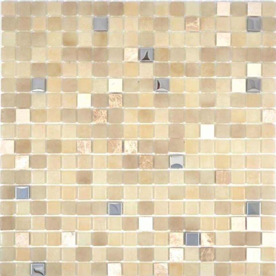 Mosaikfliesen Mosaik Glasmosaik glänzend Naturstein / weiß 10 Matten Mosani