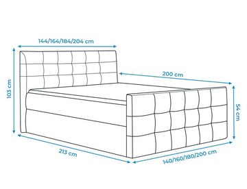 Furnix Boxspringbett TOPPI 140/160/180/200x200 mit Kopf- und Fußteil & Topper Farbe/Größe, Länge 213, Höhe Kopfteil 103 cm, hochwertige Polsterstoffe