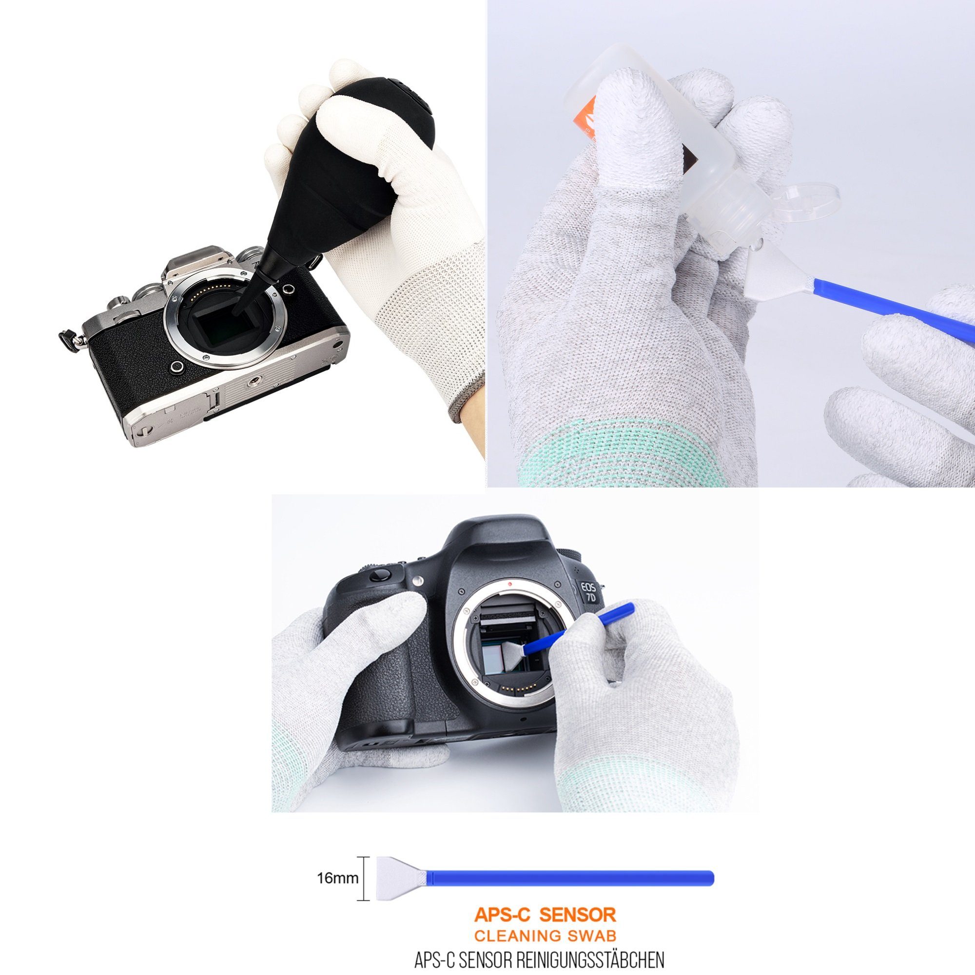 Minadax Kamerazubehör-Set Minadax mit Reinigung 10 Swabs + Sensor Filter KF APS-C Blasebalg 16mm