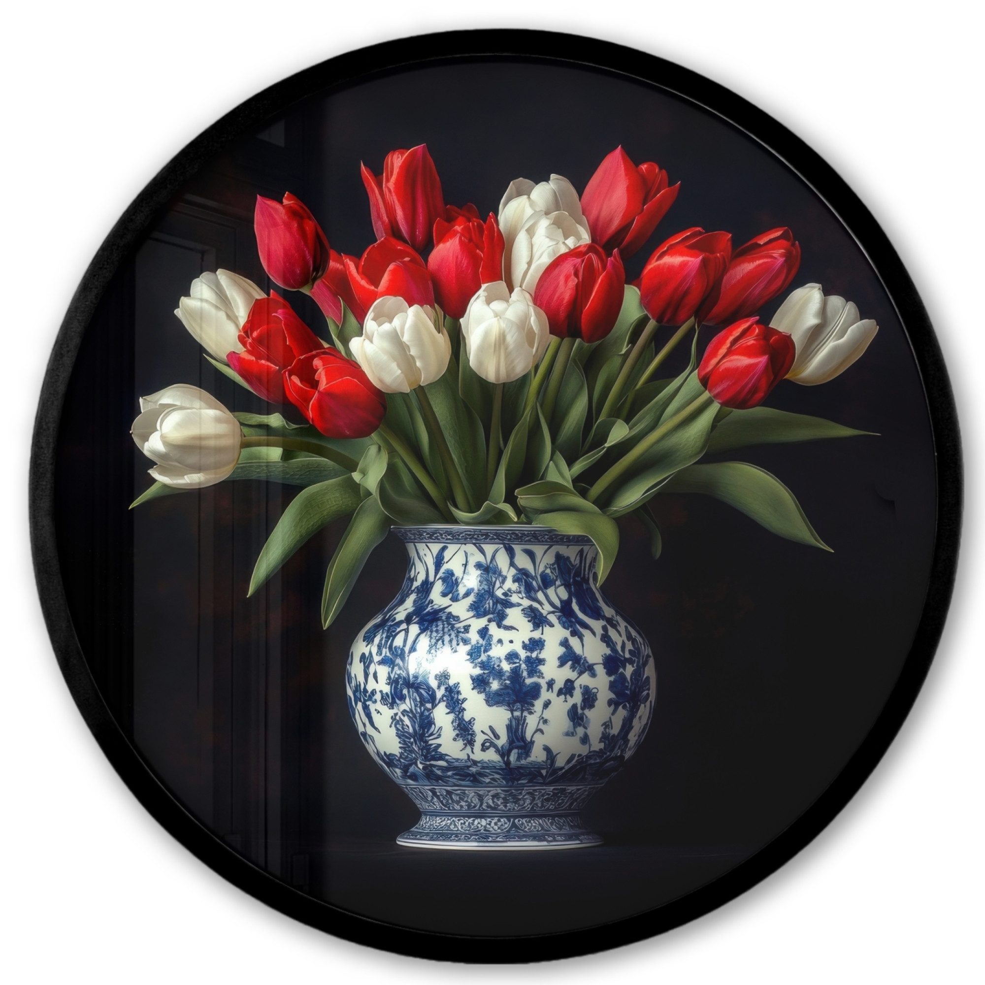 MuchoWow Poster Rund - Rot - Blumen - Tulpen - Vase, (1 St), Runde Wandbilder, Deko für Wohnzimmer und Schlafzimmer, 40x40 cm