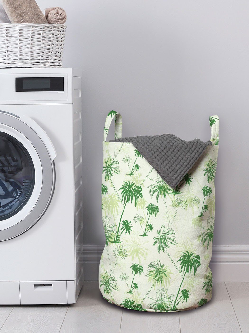 Griffen Wäschesäckchen Waschsalons, Wäschekorb Kordelzugverschluss Palmen Hawaii mit Abakuhaus Sketch Stil für