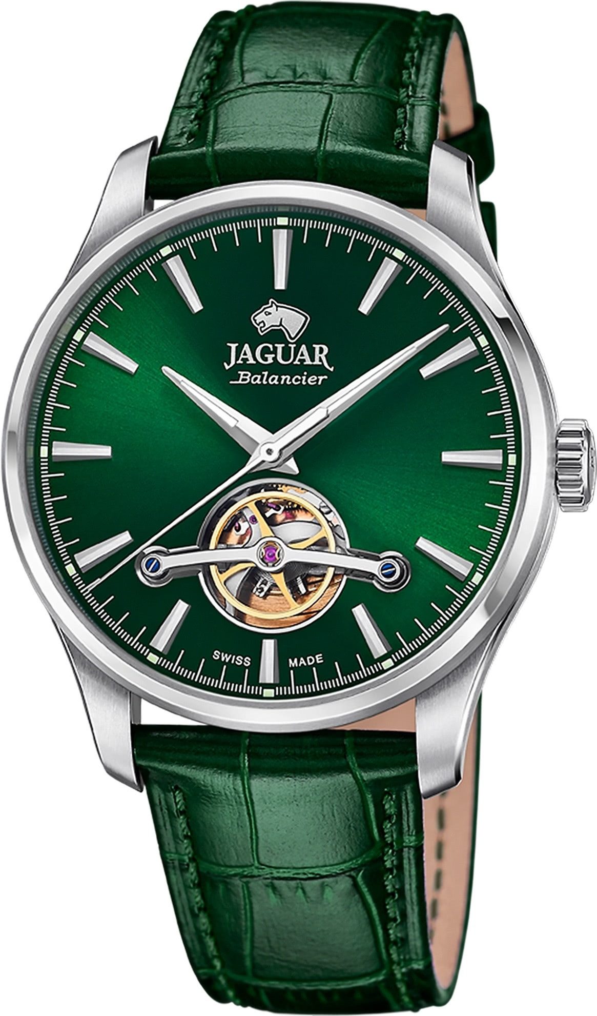 JAGUAR Quarzuhr Jaguar Herrenuhr Leder grün Jaguar, (Analoguhr), Herren Armbanduhr rund, Lederarmband grün