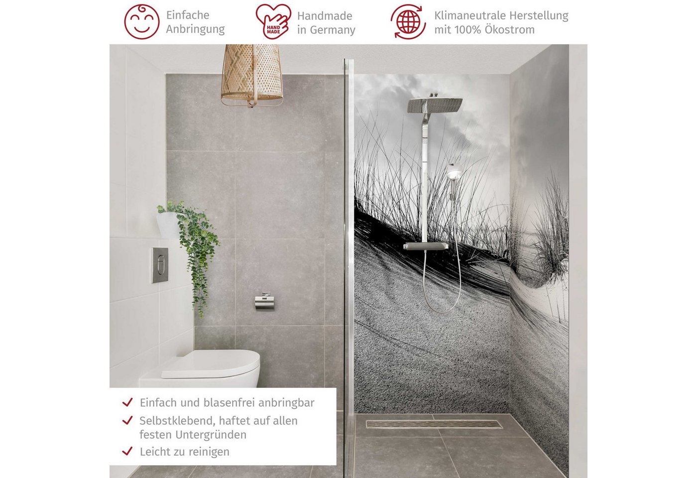 Thumbnail - Bilderdepot24 Badrückwand Strand schwarz weiß Duschrückwand ohne Bohren Dusche Natur, (2-tlg., Hart-Folie Premium matt 0...