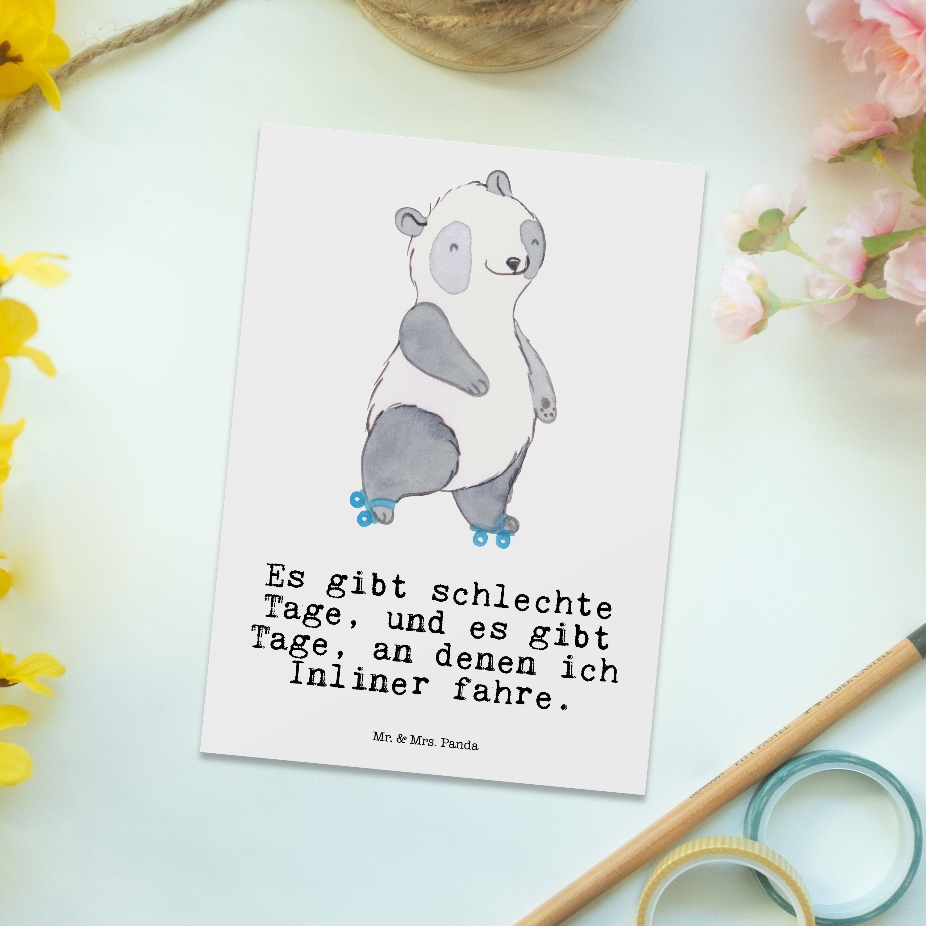 fahren Mr. Panda - Panda & Inliner Rollerblades, Mrs. Schenken - Postkarte Geschenk, Weiß Tage
