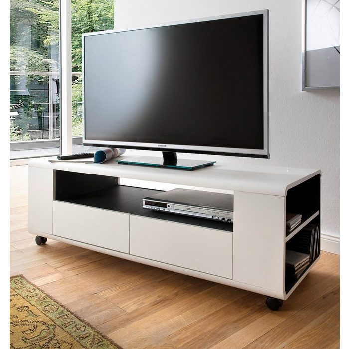 MCA furniture Lowboard Chessey (TV Unterschrank in weiß und schwarz Breite 120 cm) auf Rollen mit viel Stauraum
