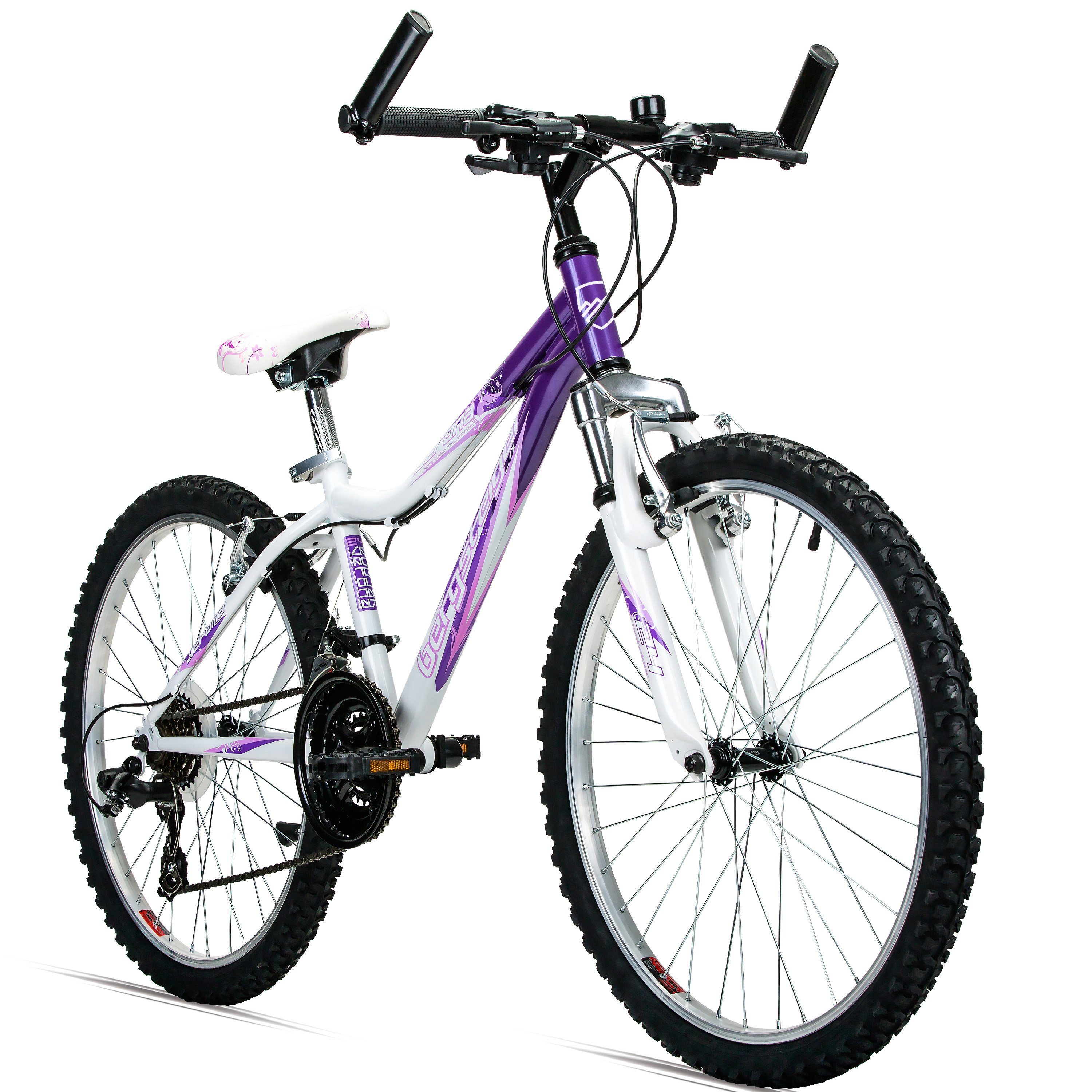 bergsteiger Kinderfahrrad Verona 24 Zoll Kinderfahrrad, geeignet für 8, 9, 10, 11 Jahre, 18 Gang Shimano Tourney RD-TZ50 Schaltwerk, Kettenschaltung Violett