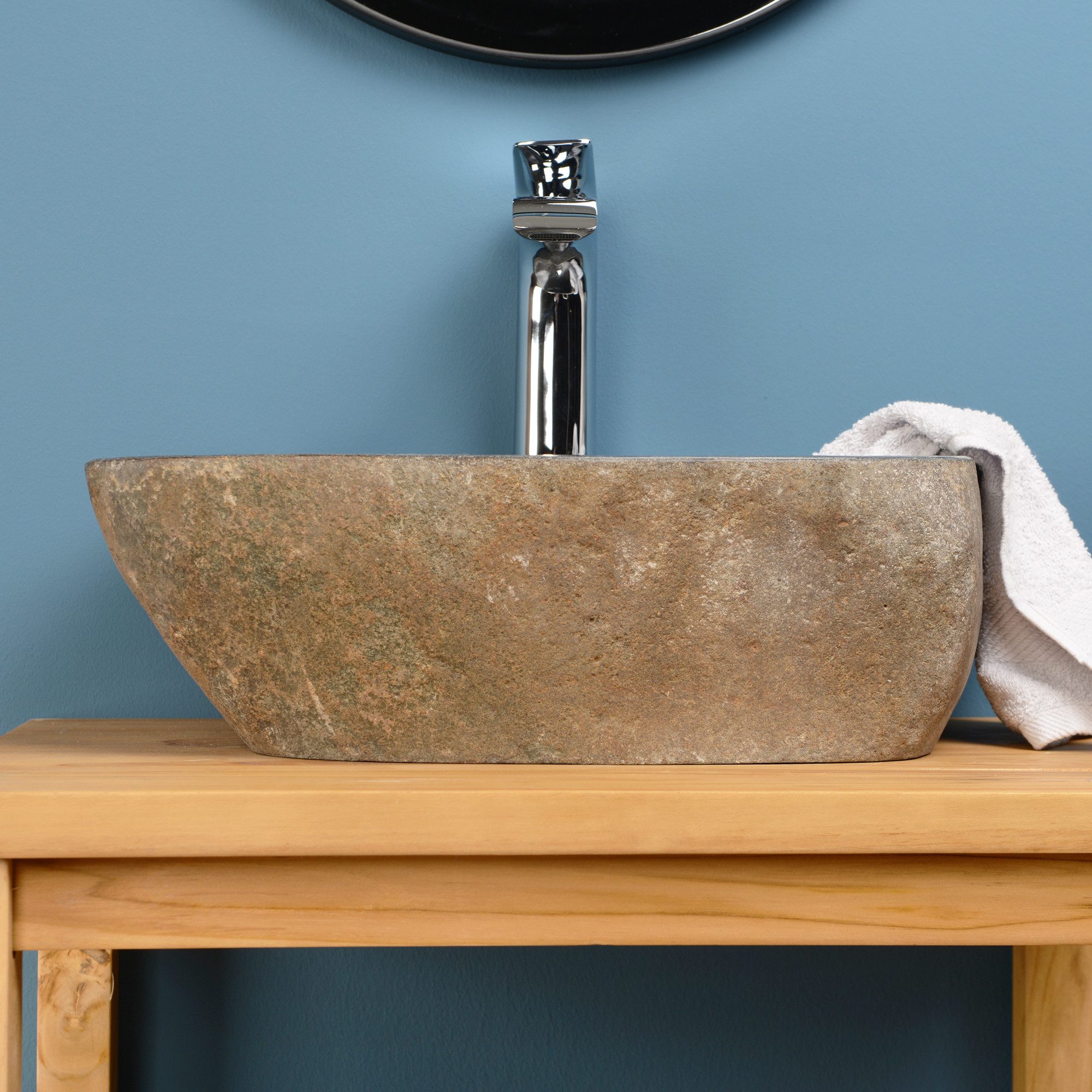 wohnfreuden Aufsatzwaschbecken Naturstein-Waschbecken 40 cm mit Hahnloch (Kein Set), NEW-4170