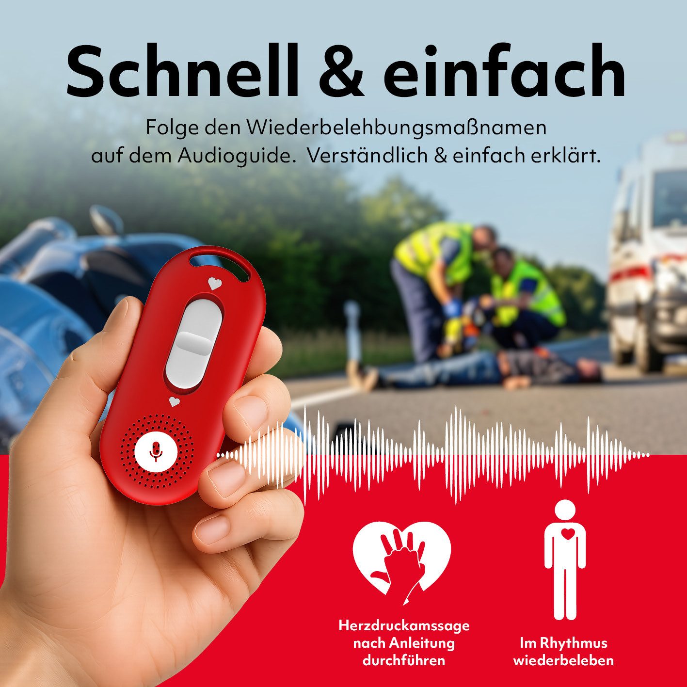 Heartbeat Revivel Erste-Hilfe-Set Audio-Reanimations-Anleitung - Ohne App & Internet, sofort startklar, (1 St), Kompakt für Zuhause & unterwegs