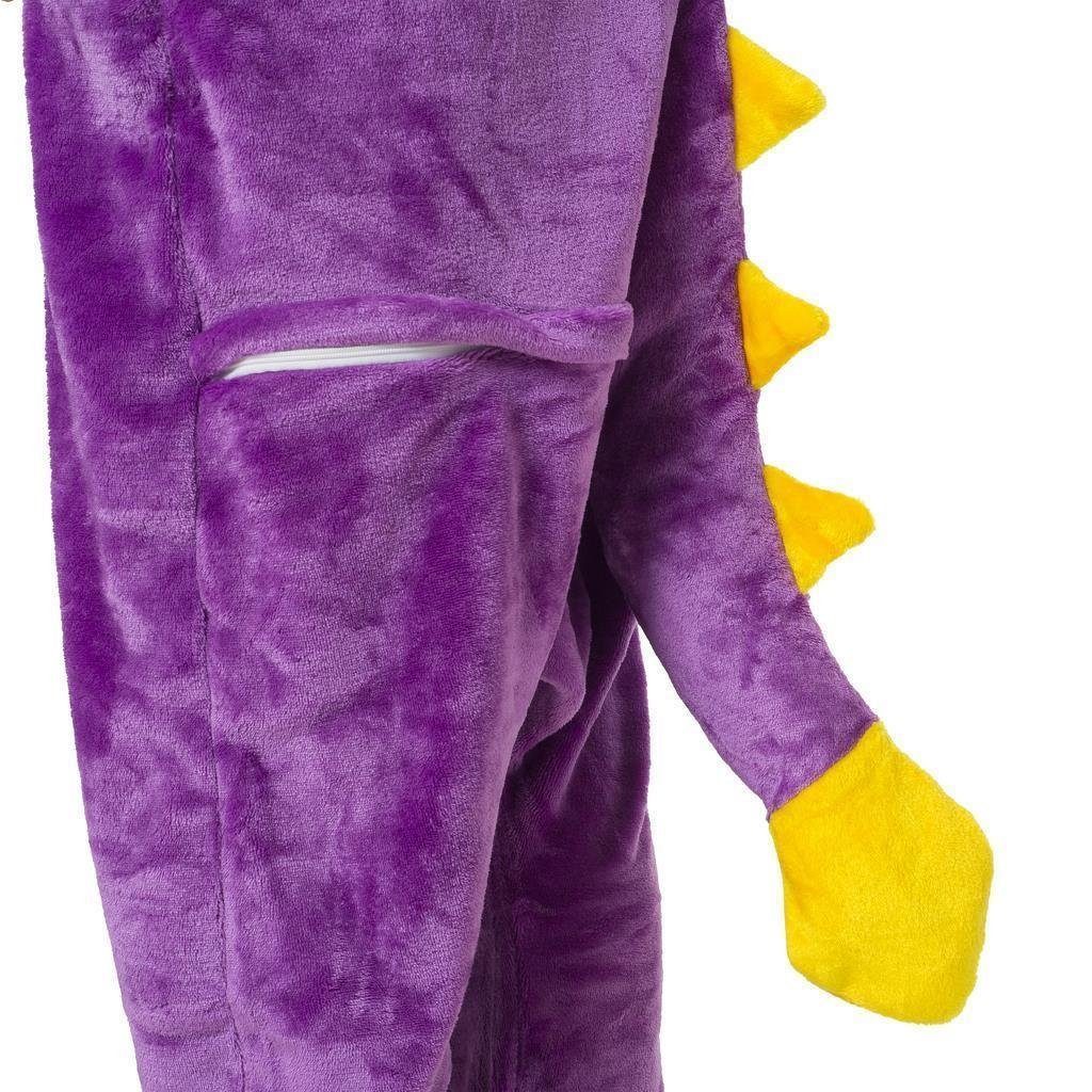 Katara Partyanzug Fantasy Figuren Jumpsuit Kostüm Erwachsene S-XL, Karneval - Kostüm, Kigurumi - Dinosaurier lila-gelb S (145-155cm)