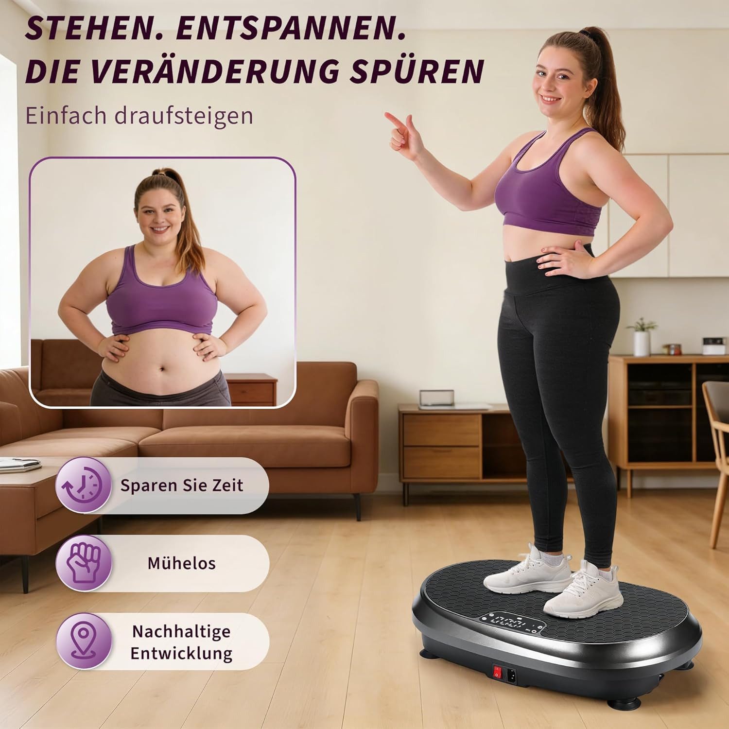Nettlife Vibrationsplatte 9 Trainingsprogramme 199 Intensitätsstufen, 200 W, Vibration Plate Bluetooth Fitnessgeräte Zuhause Max. Belastung 200 KG