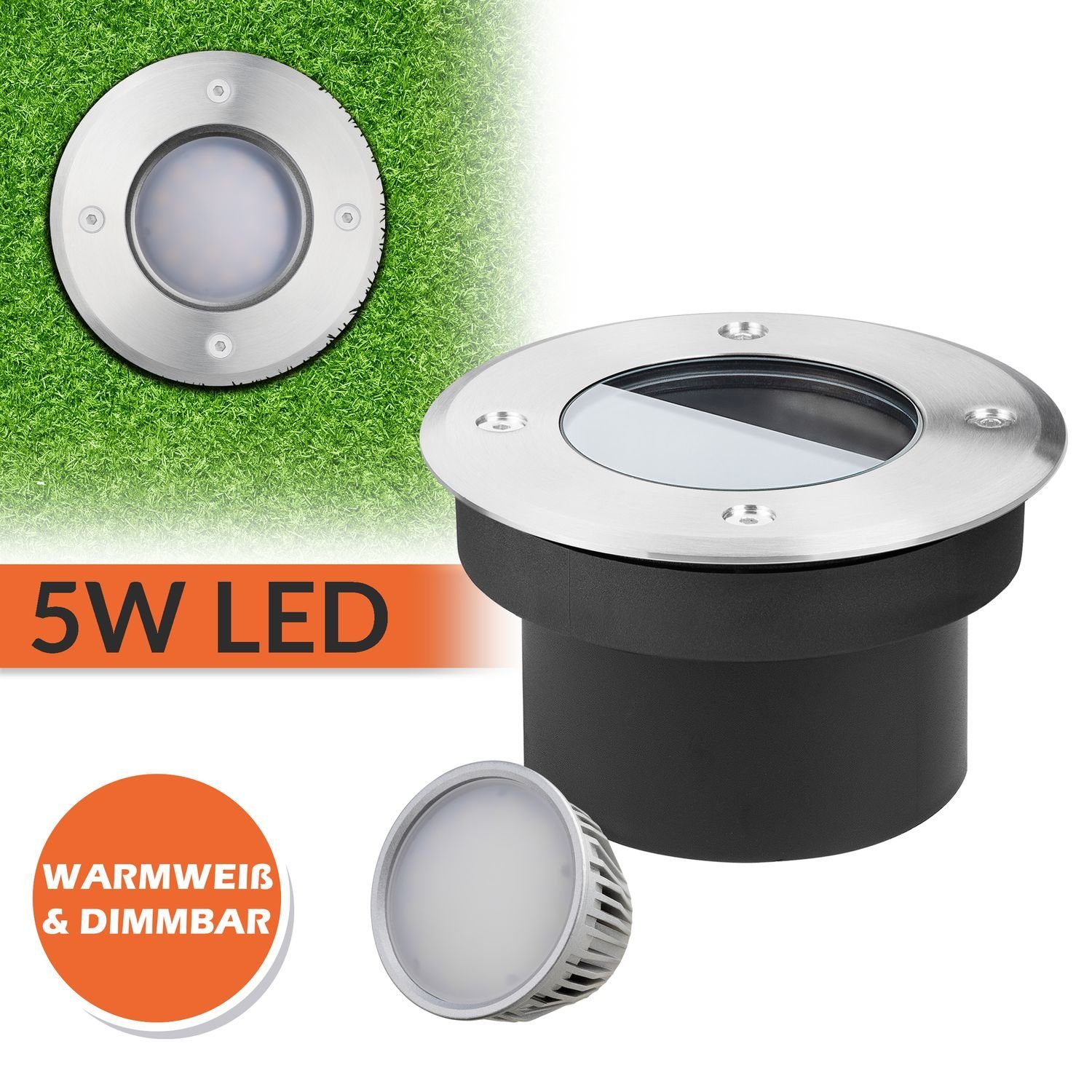 LEDANDO LED Einbaustrahler Flacher LED Bodeneinbaustrahler mit tauschbarem LED Leuchtmittel von L