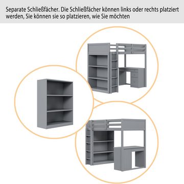 MODFU Hochbett Funktionsbett, mit Aufbewahrungsschränken und Computertisch (multifunktionales Hochbett für Kinder aus Holz 90 X 200 cm) ohne Matratze