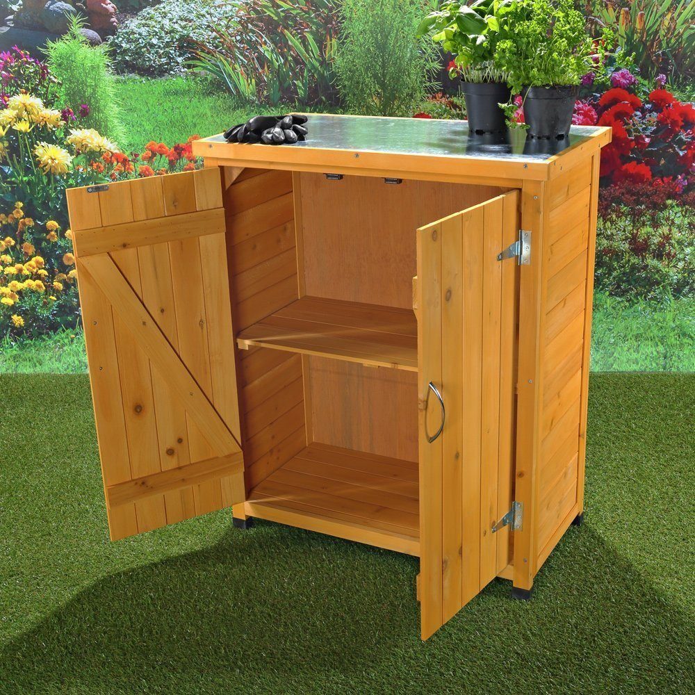 Melko Garten-Geräteschrank Gartenschrank kompakt aus Holz 75x40 cm für geschützte Außenbereiche, BxT: 75x40 cm, (Einzelartikel), Kompakte Bauweise mit mehreren  – Bild 5 von 5